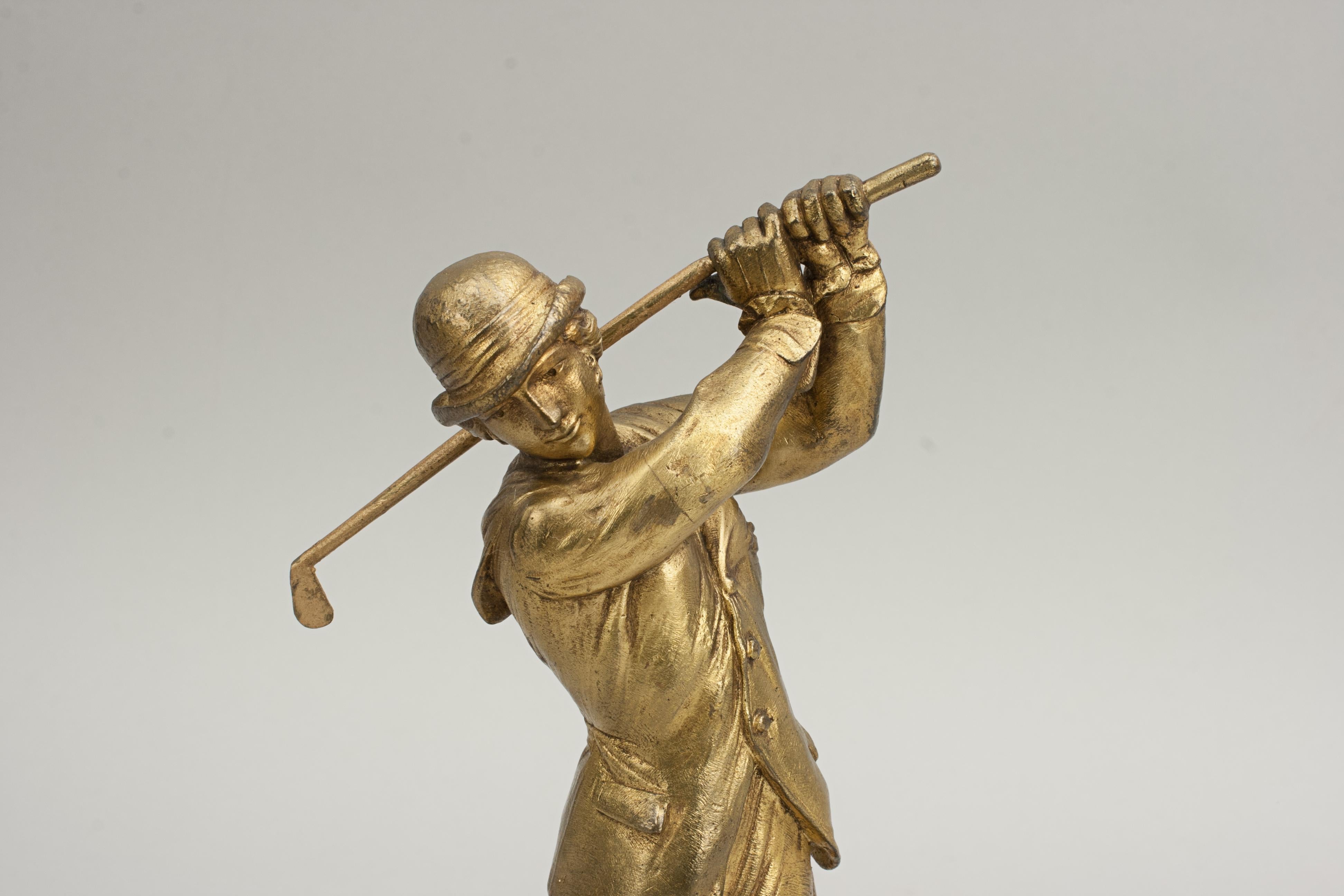 Early 20th Century Antique Bronze Figure of a Lady Golfer For Sale