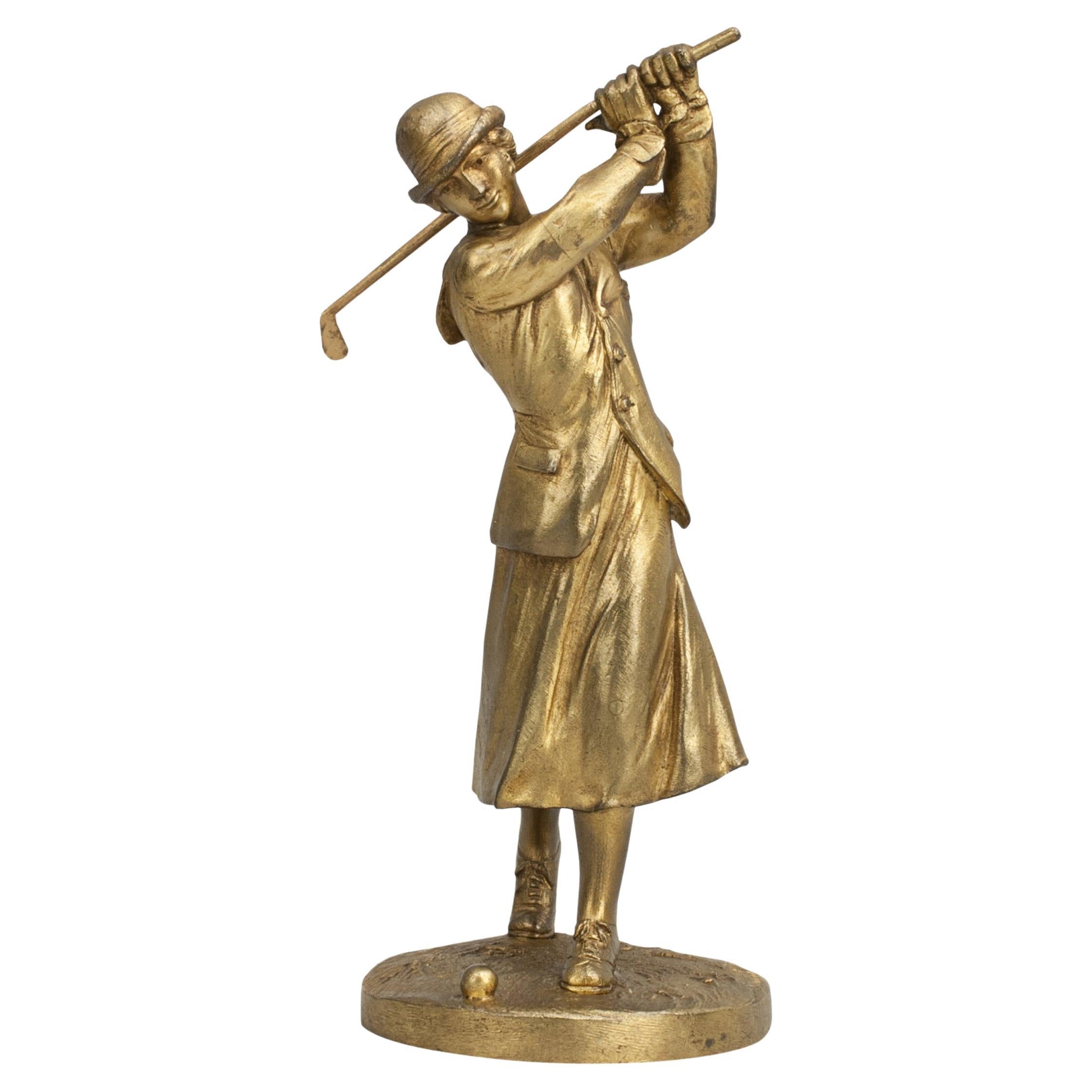 Antique Bronze Figure of a Lady Golfer