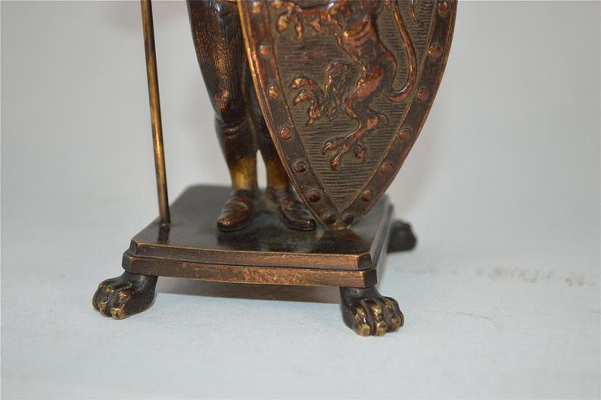 19th Century Antique Bronze Figure of a Medieval Man Holding a Flag For Sale
