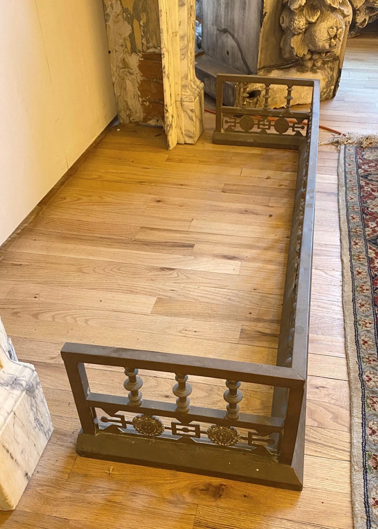 Antique Bronze Fireplace Fender Sun Face Details For Sale at 1stDibs