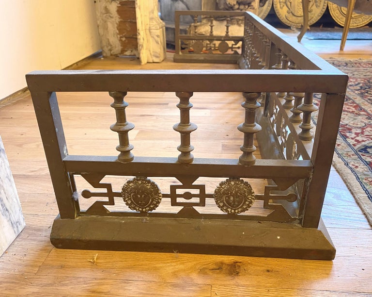 Antique Bronze Fireplace Fender Sun Face Details For Sale at 1stDibs