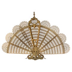 Antique Bronze Folding Fireplace Screen - Peacock Fan