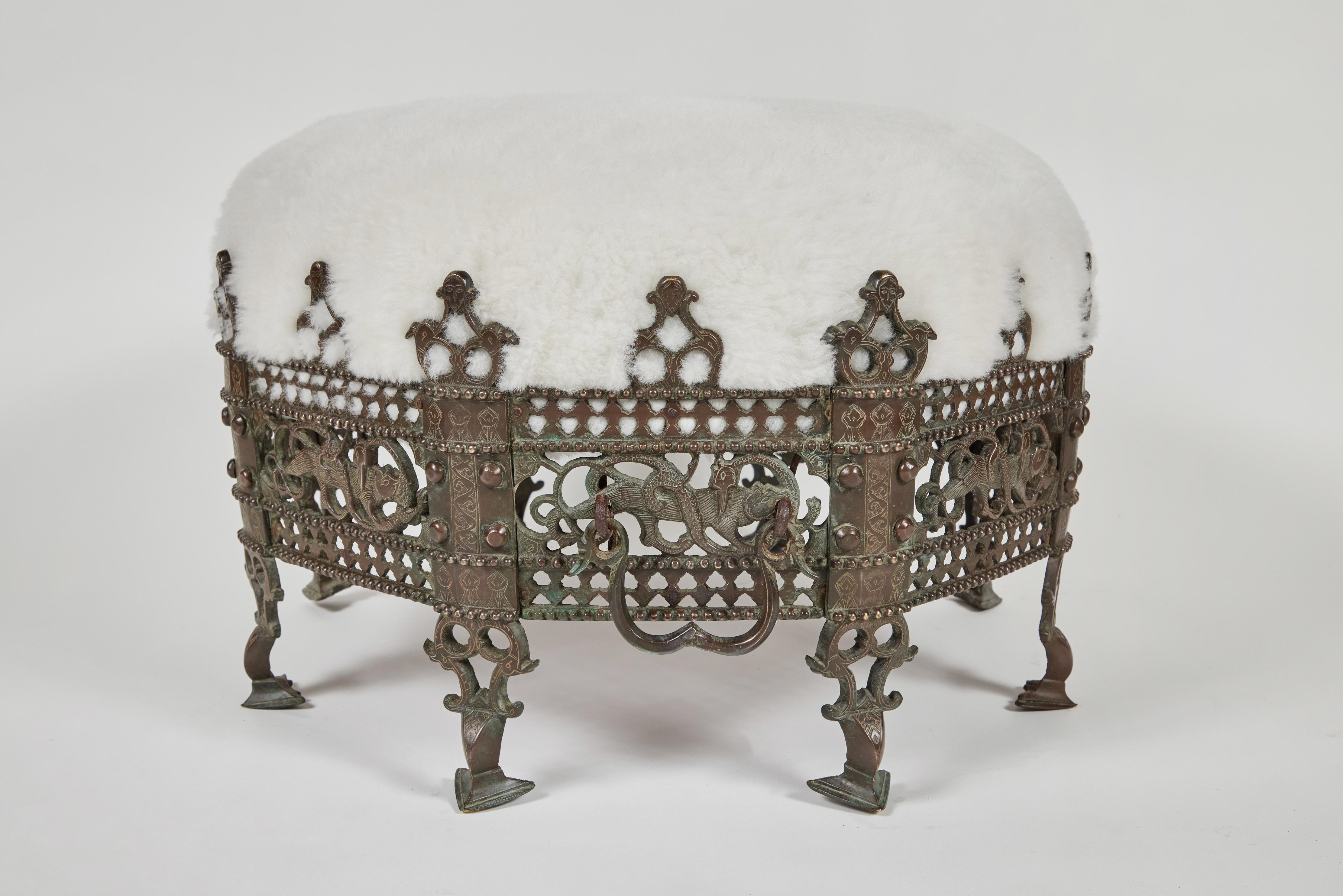 Antique Bronze Footed 'Crown' Stool In Good Condition In Pasadena, CA