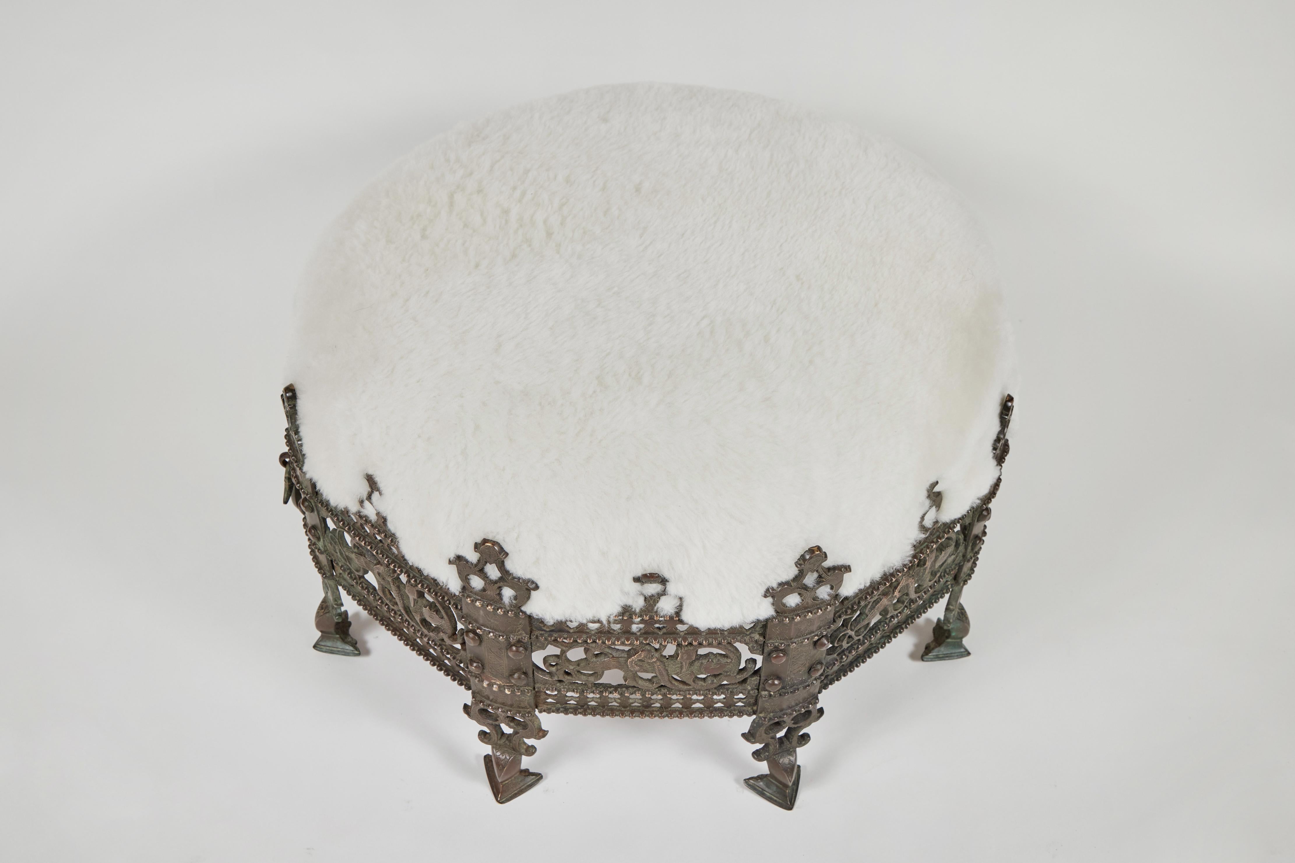 Antique Bronze Footed 'Crown' Stool 1