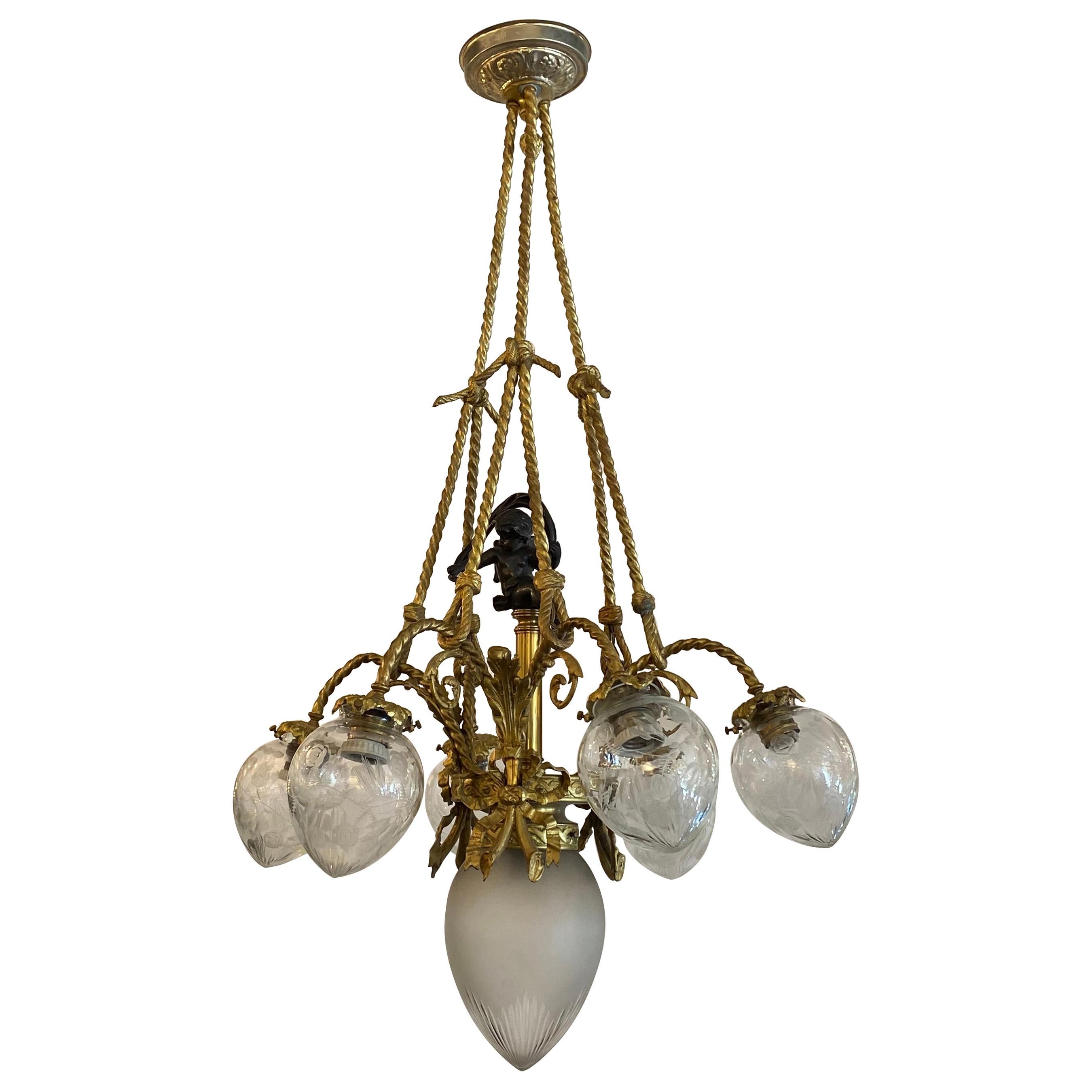 Antique Bronze French 19th Century Chandelier For Sale