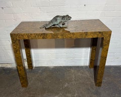 Fontana a forma di rana in bronzo antico, patina verde