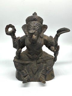 Antique Bronze Ganesha Seated Meditation Four Hands Hindu Ganapati Sculpture