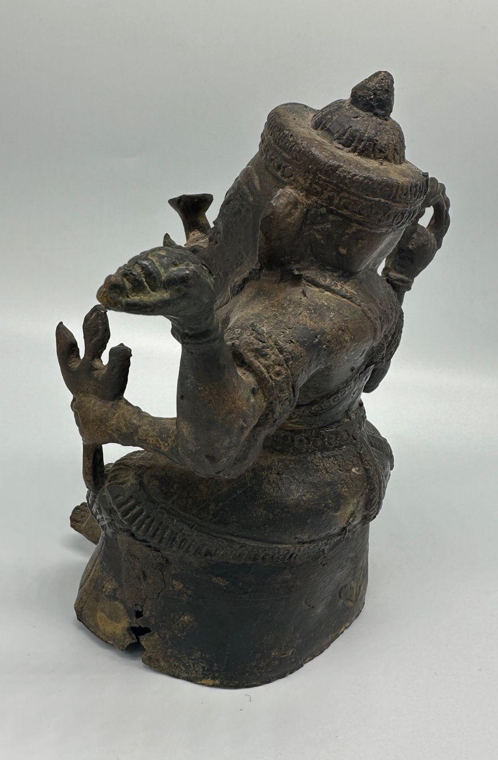 Bronzed Antique Bronze Ganesha Seated Meditation Four Hands Hindu Ganapati Sculpture For Sale