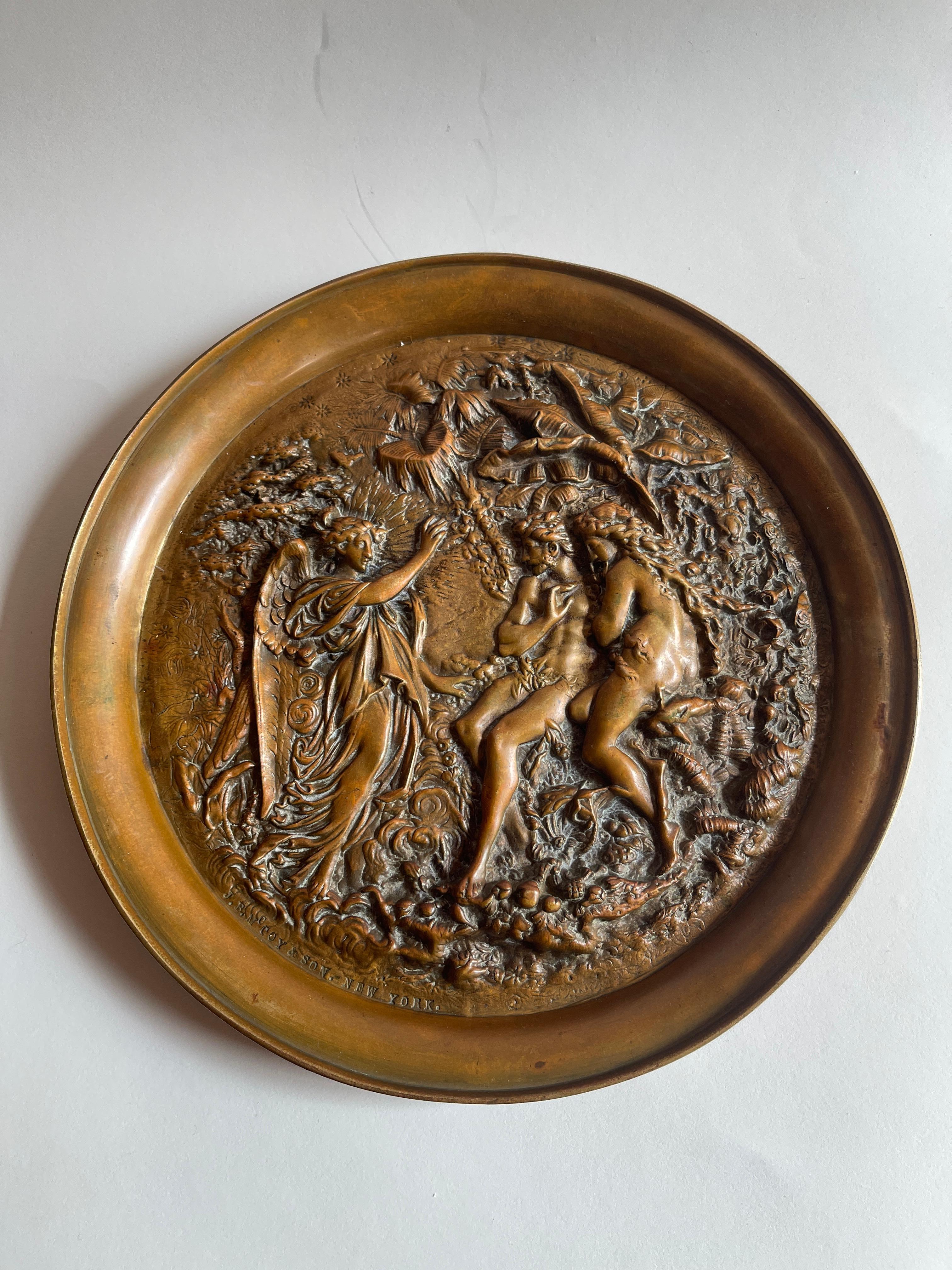 Antique Bronze Garden Of Eden Charger by J.B. McCoy & Son New York For Sale 9