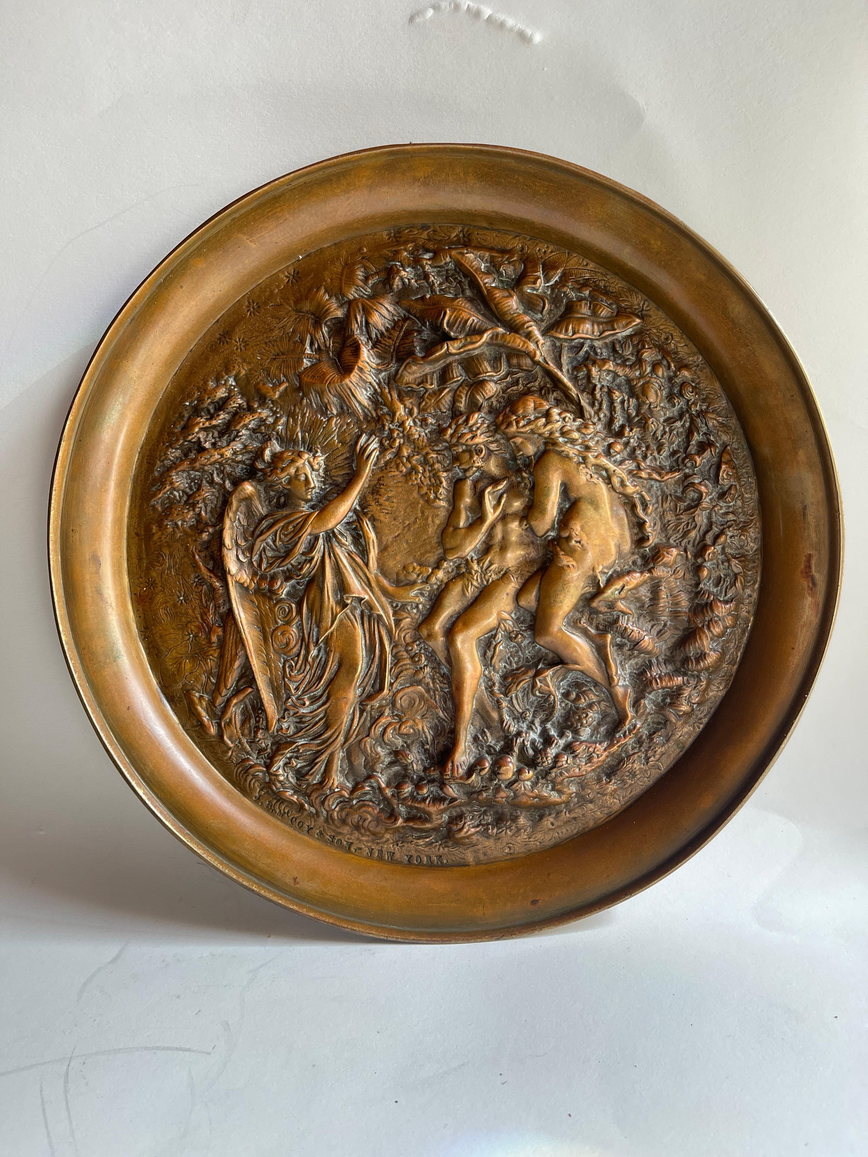 Antique Bronze Garden Of Eden Charger by J.B. McCoy & Son New York For Sale 11
