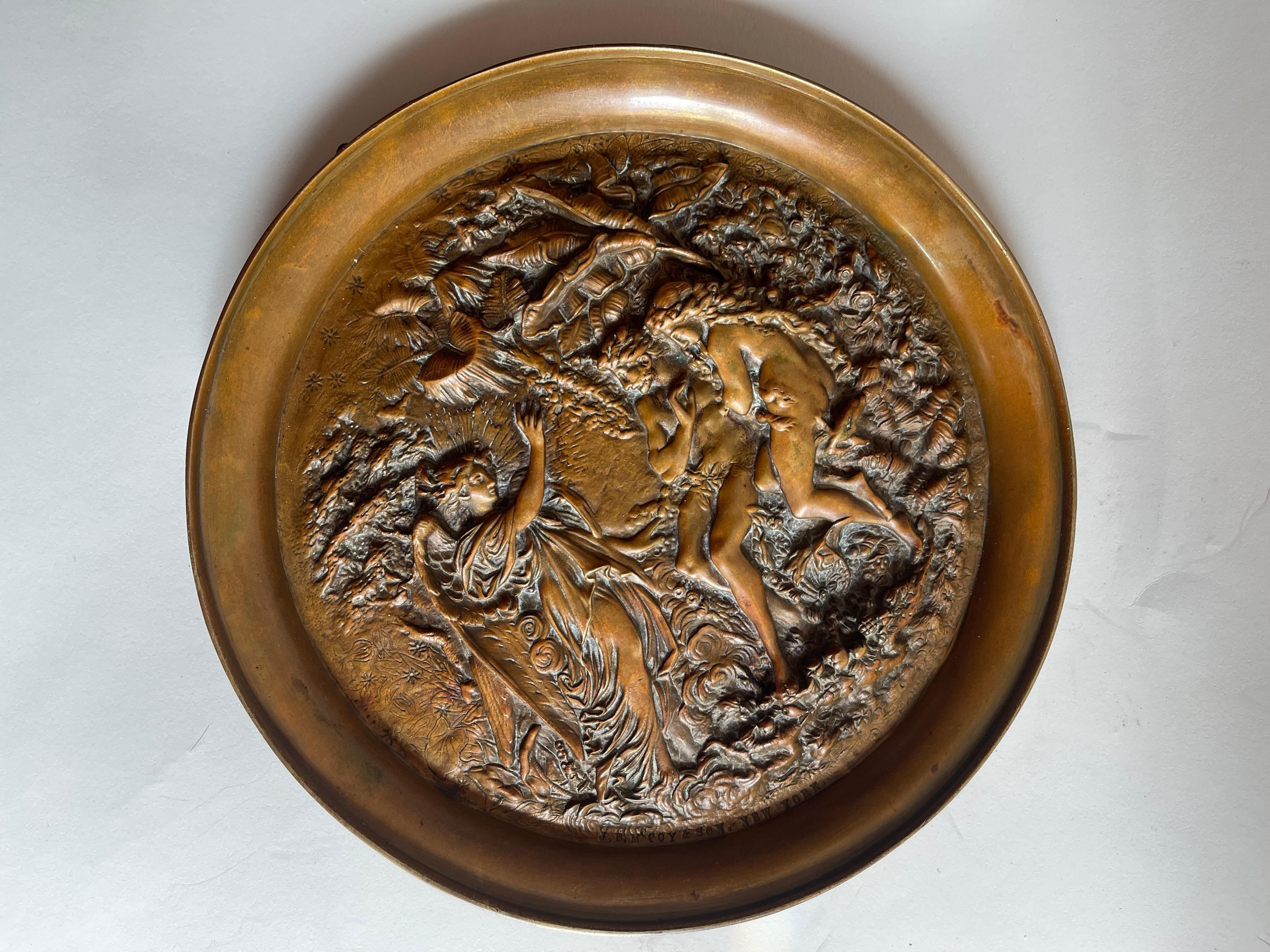 Cast Antique Bronze Garden Of Eden Charger by J.B. McCoy & Son New York For Sale