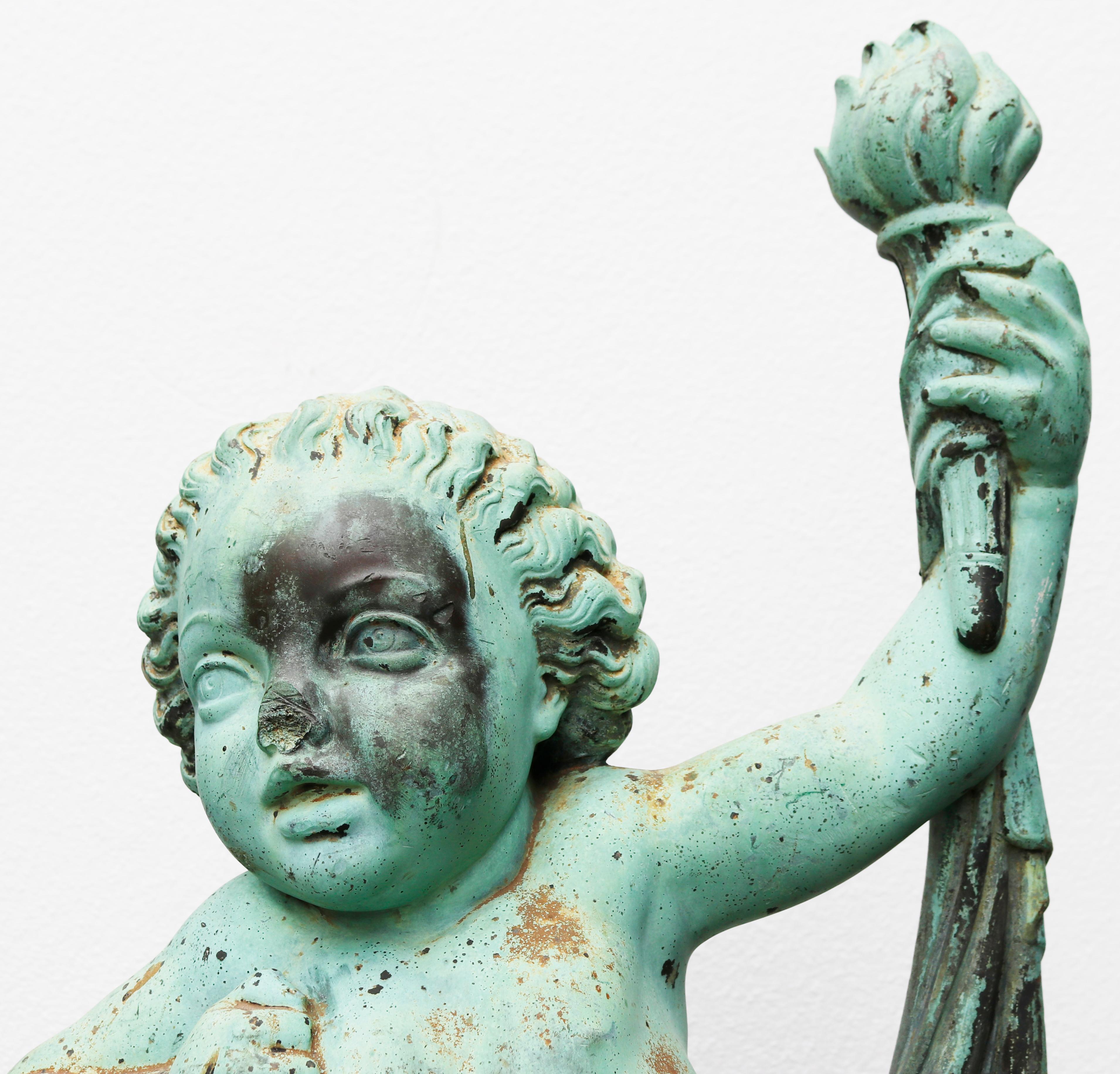 19th Century Antique Bronze Garden Statue Depicting Putto
