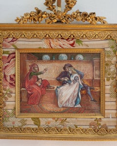 Antique Bronze Gilt Frame with Pre-Raphaelite Style Painting
