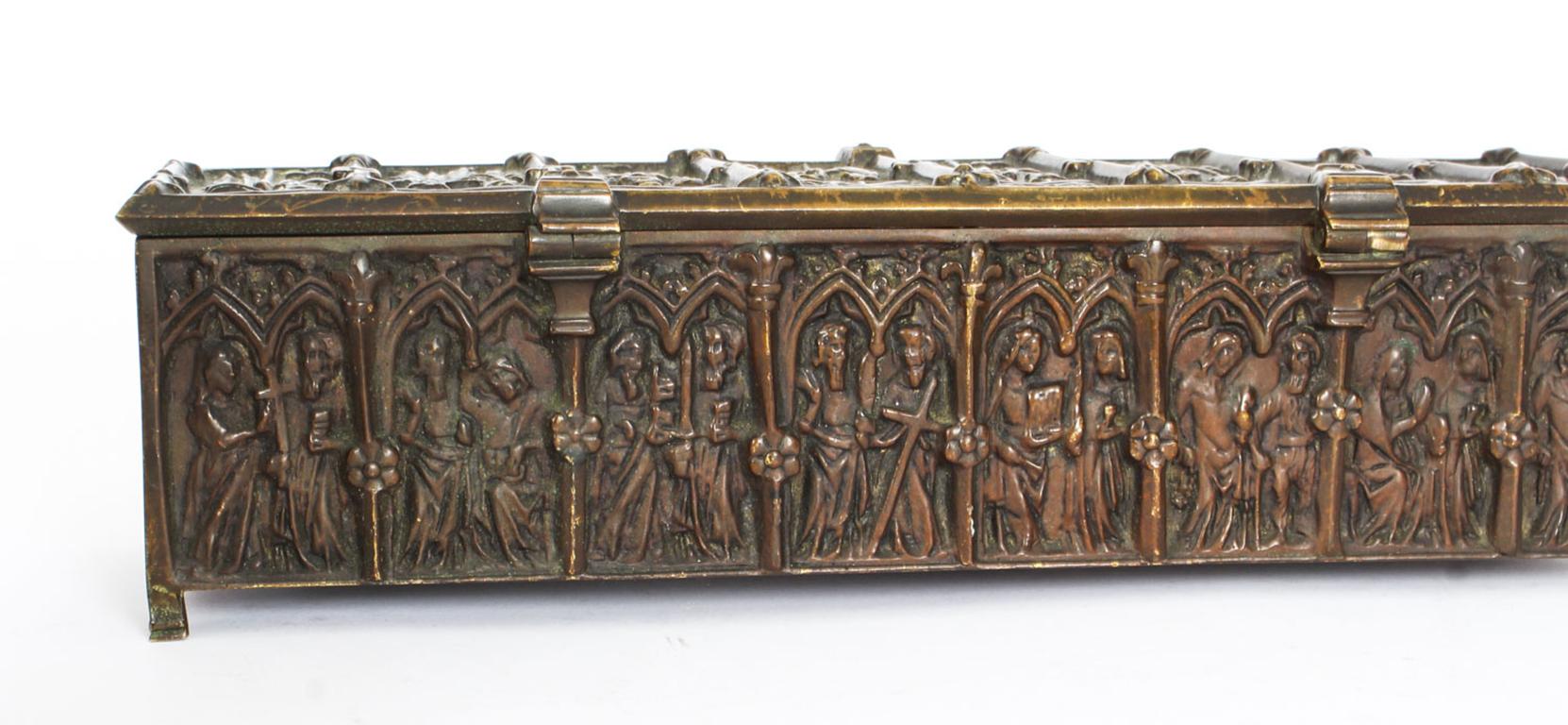 Antique Bronze Gothic Revival Jewellery Box Casket, 19th Century 2