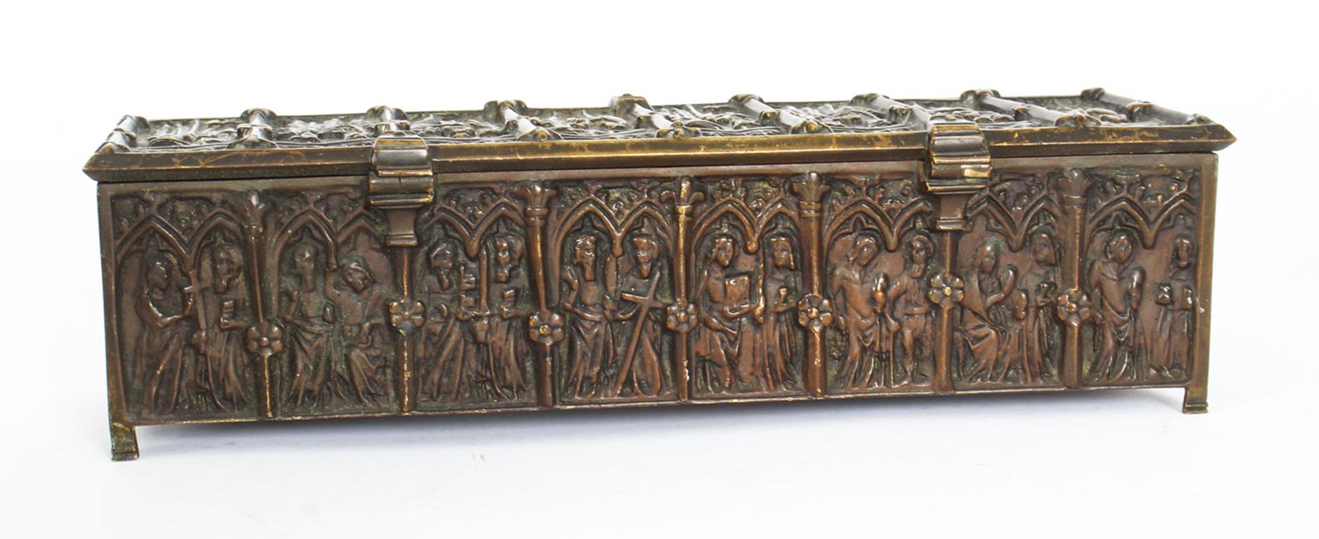 Antique Bronze Gothic Revival Jewellery Box Casket, 19th Century 3