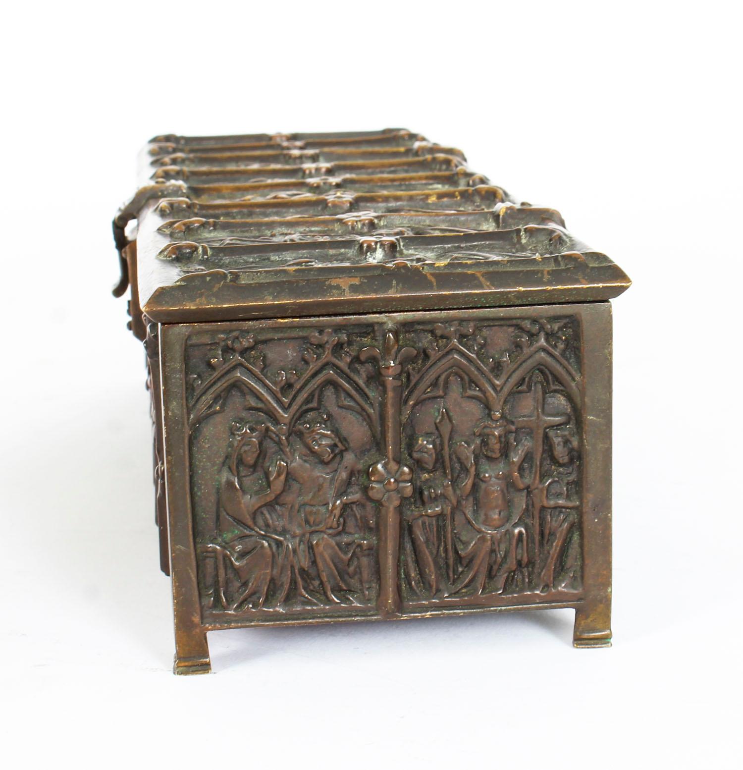 Antique Bronze Gothic Revival Jewellery Box Casket, 19th Century 4