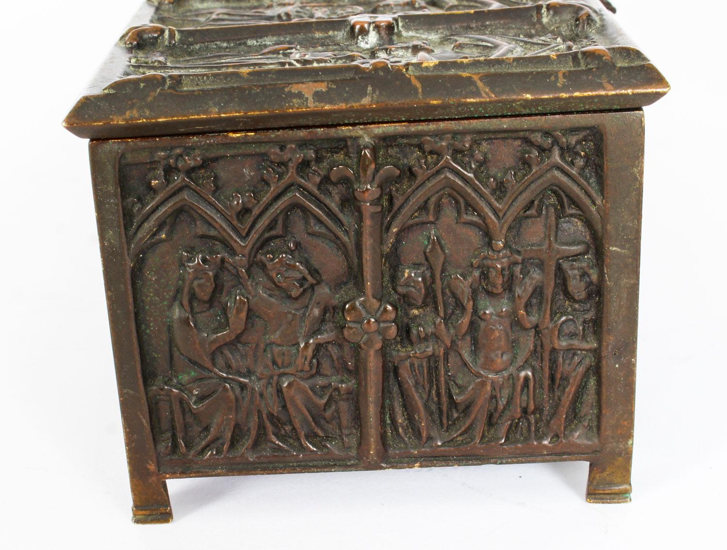 Late 19th Century Antique Bronze Gothic Revival Jewellery Box Casket, 19th Century