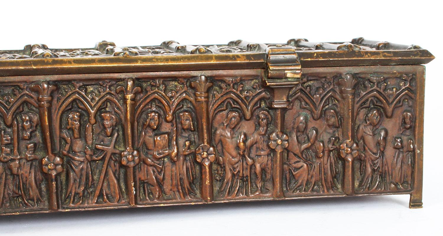 Antique Bronze Gothic Revival Jewellery Box Casket, 19th Century 1
