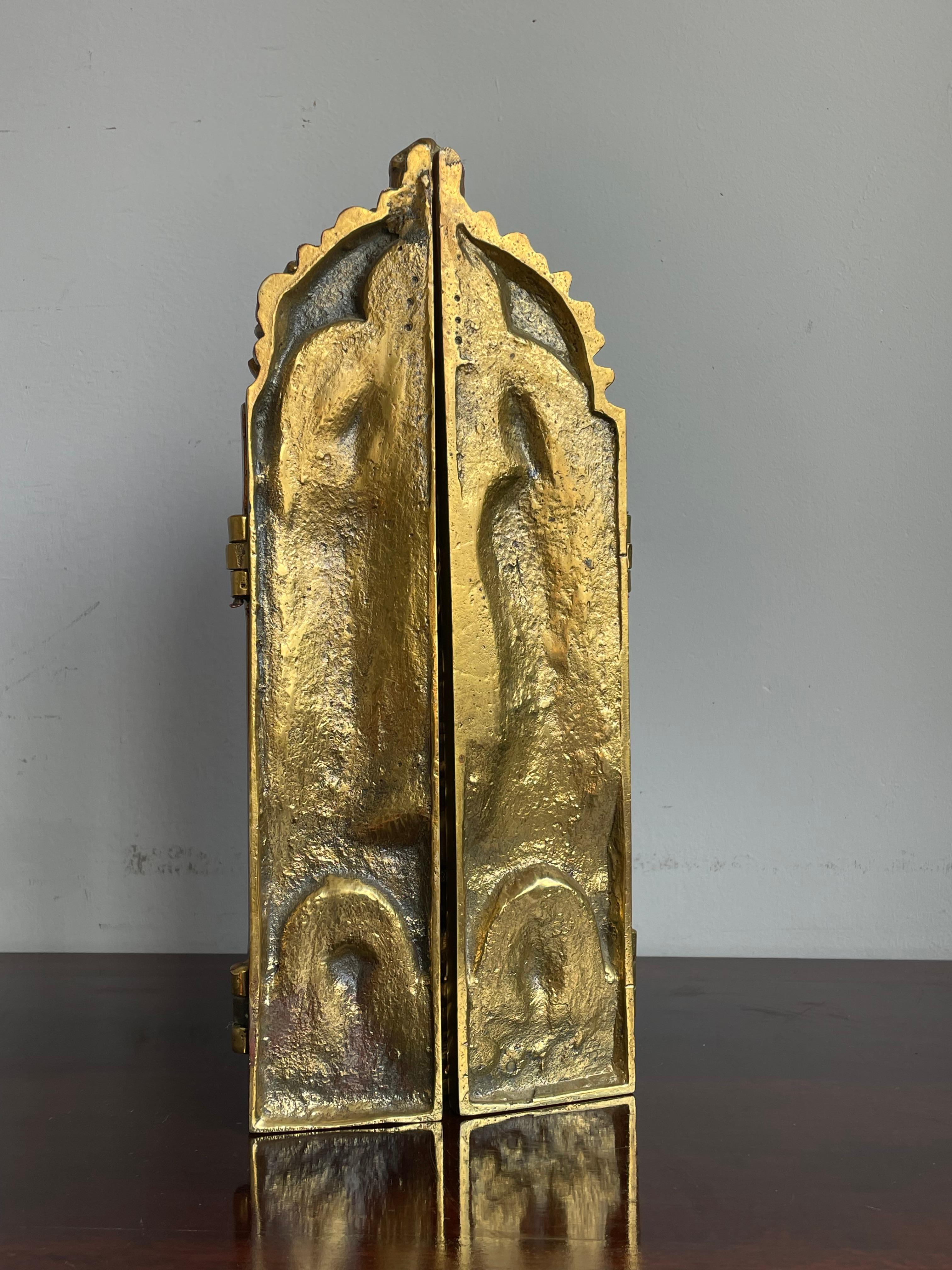 Antiguo Bronce Gótico Renacimiento Religioso Tríptico Hogar Santuario Resurrección Jesús 8