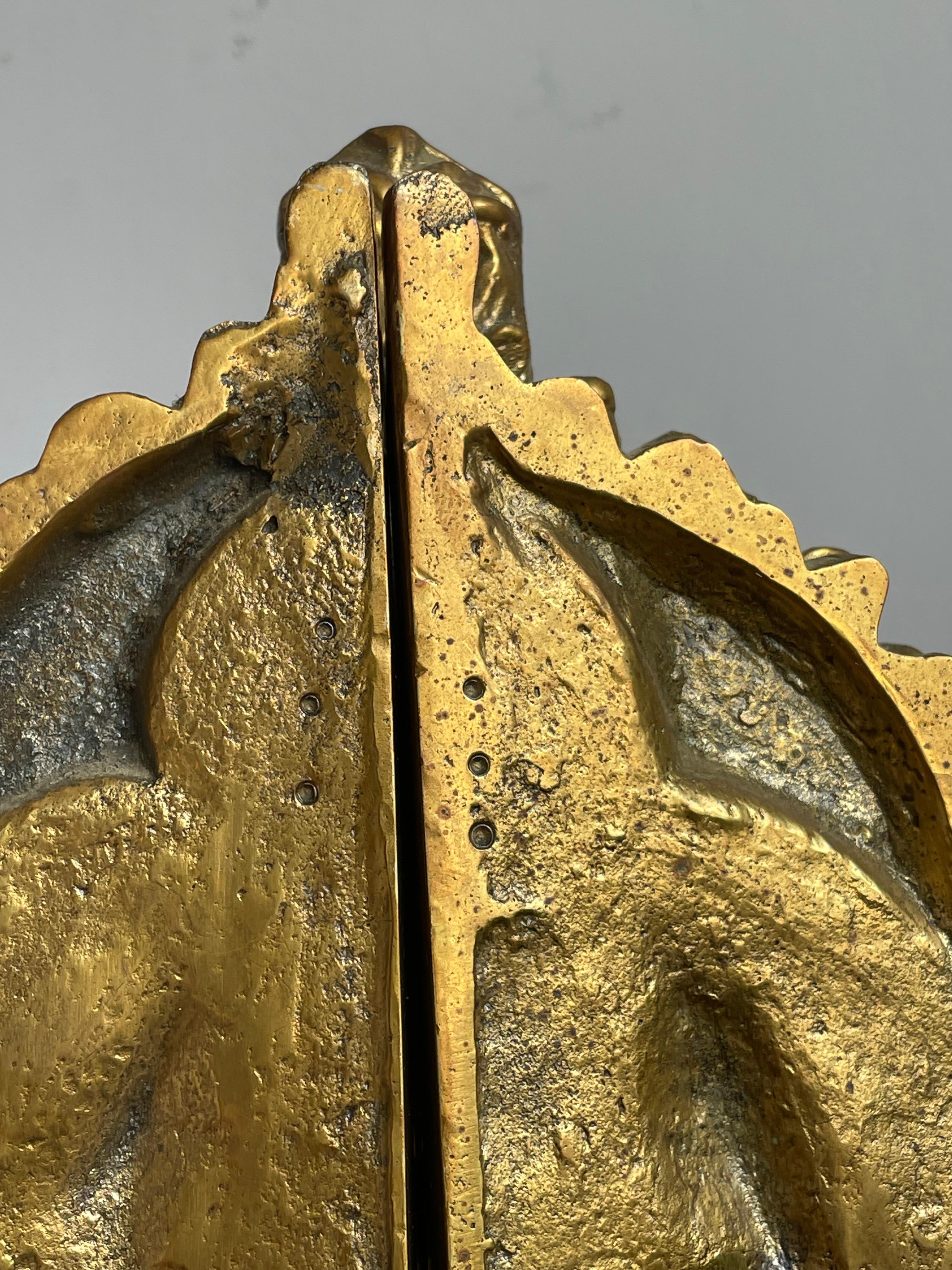 Antiguo Bronce Gótico Renacimiento Religioso Tríptico Hogar Santuario Resurrección Jesús 9