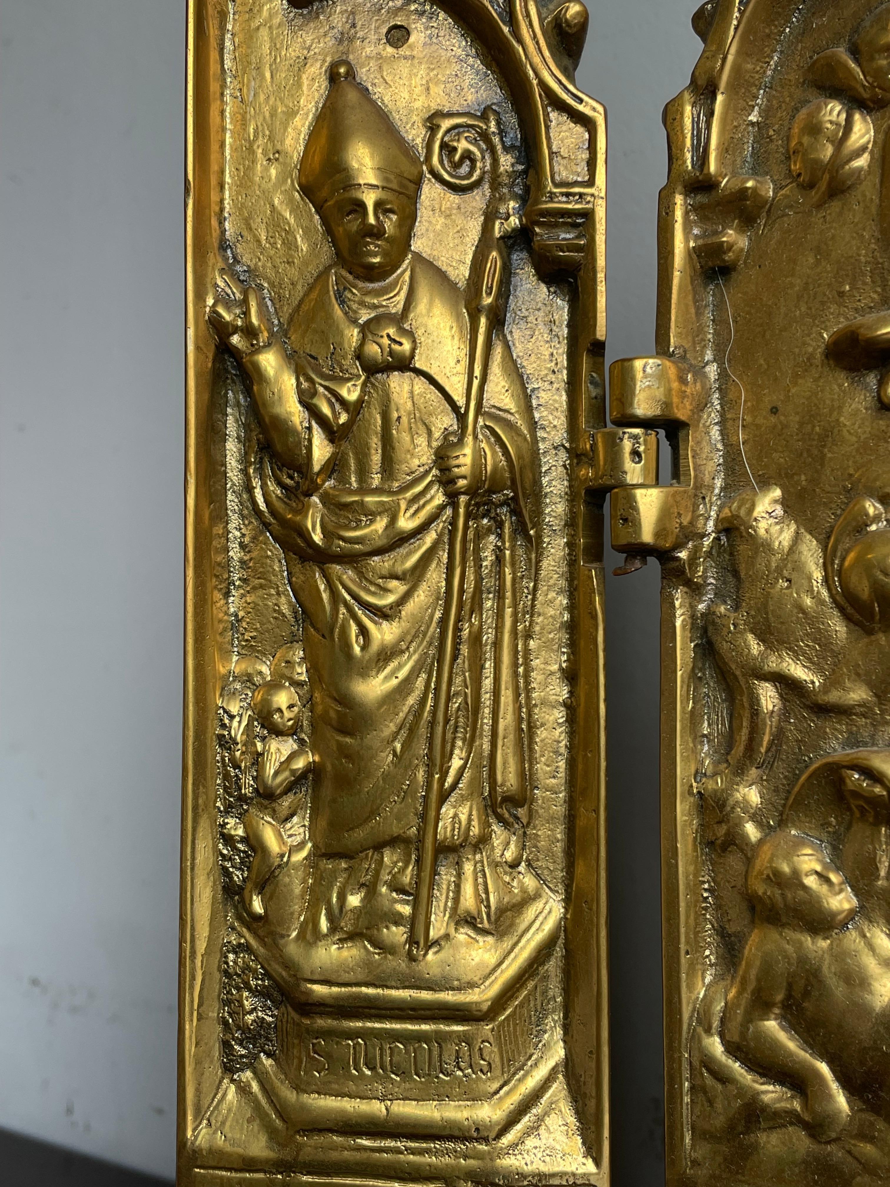 Antiguo Bronce Gótico Renacimiento Religioso Tríptico Hogar Santuario Resurrección Jesús siglo XX