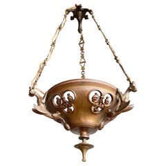 Antike gotische Kirchenlampe / Kirchenanhänger aus Bronze mit Gargoyle-Skulpturen, antik