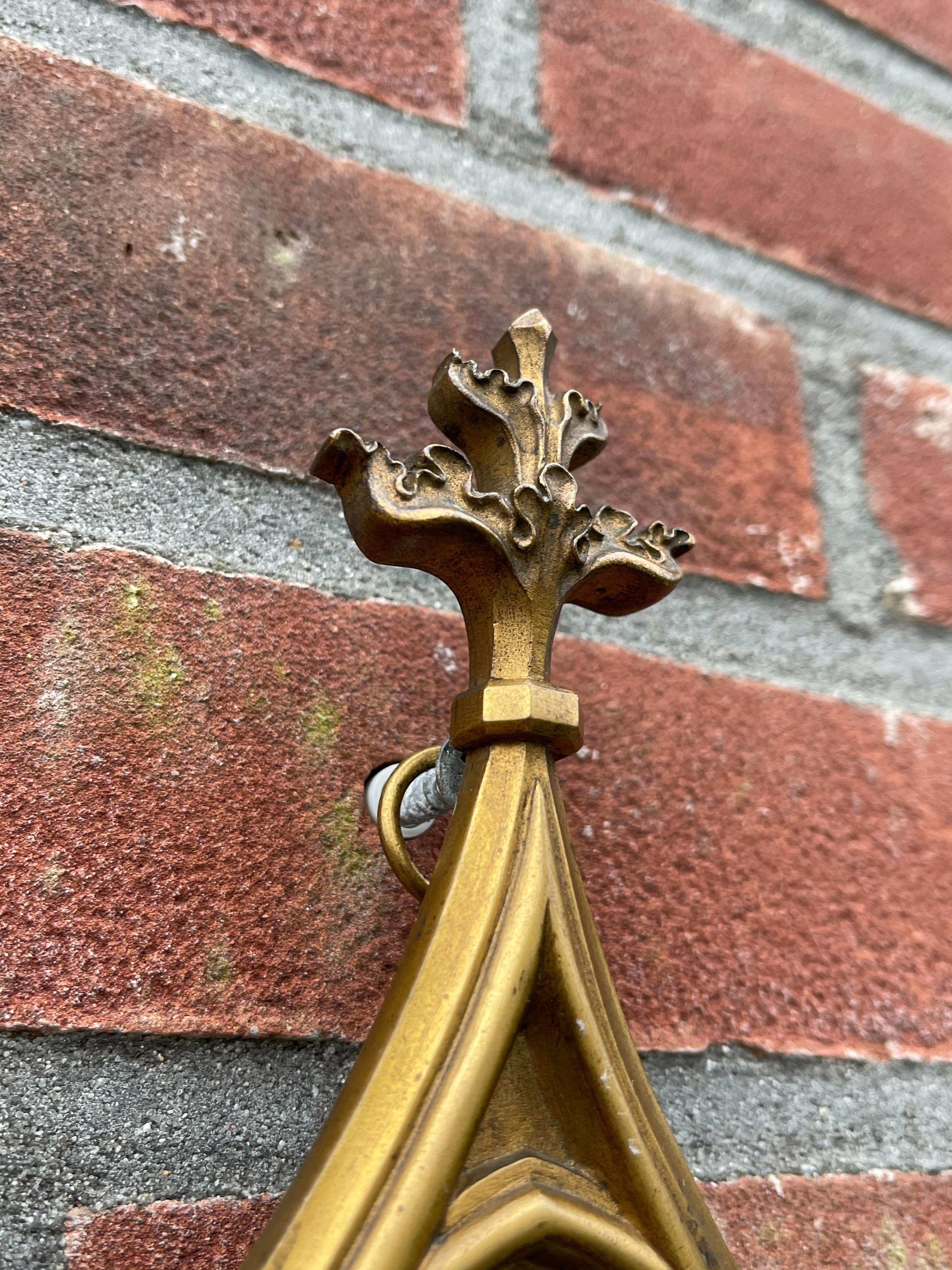 Antique Bronze Gothic Wall Chapel w. Silver Mary & Child Sculpture & Water Font 1