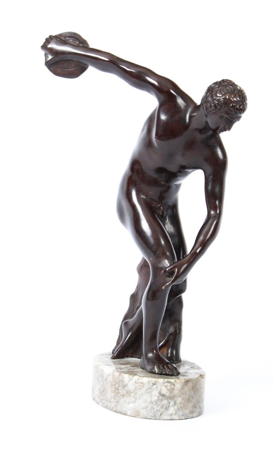 Antique Bronze Grand Tour Sculpture Discus Thrower Athlete, 19th Century 7