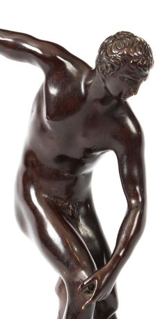 Antique Bronze Grand Tour Sculpture Discus Thrower Athlete, 19th Century