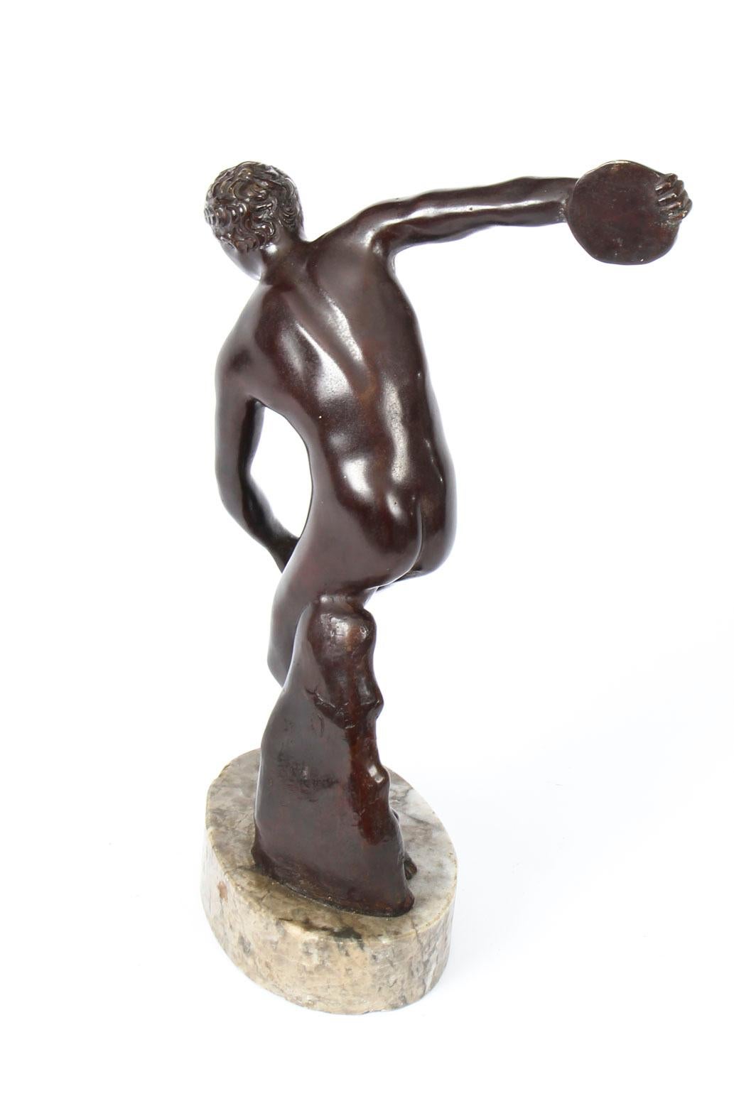 Late 19th Century Antique Bronze Grand Tour Sculpture Discus Thrower Athlete, 19th Century