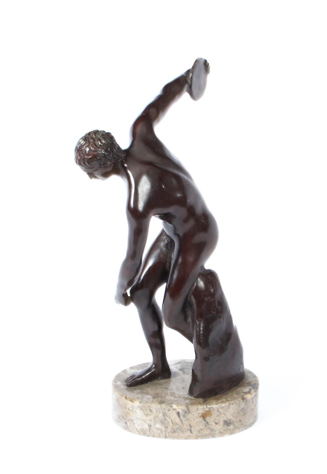 Antique Bronze Grand Tour Sculpture Discus Thrower Athlete, 19th Century 1
