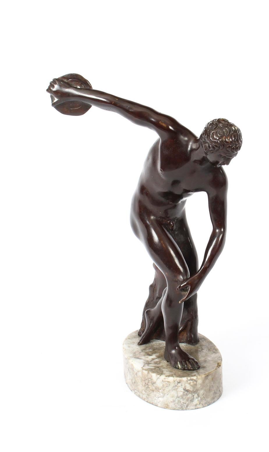 Antique Bronze Grand Tour Sculpture Discus Thrower Athlete, 19th Century 2