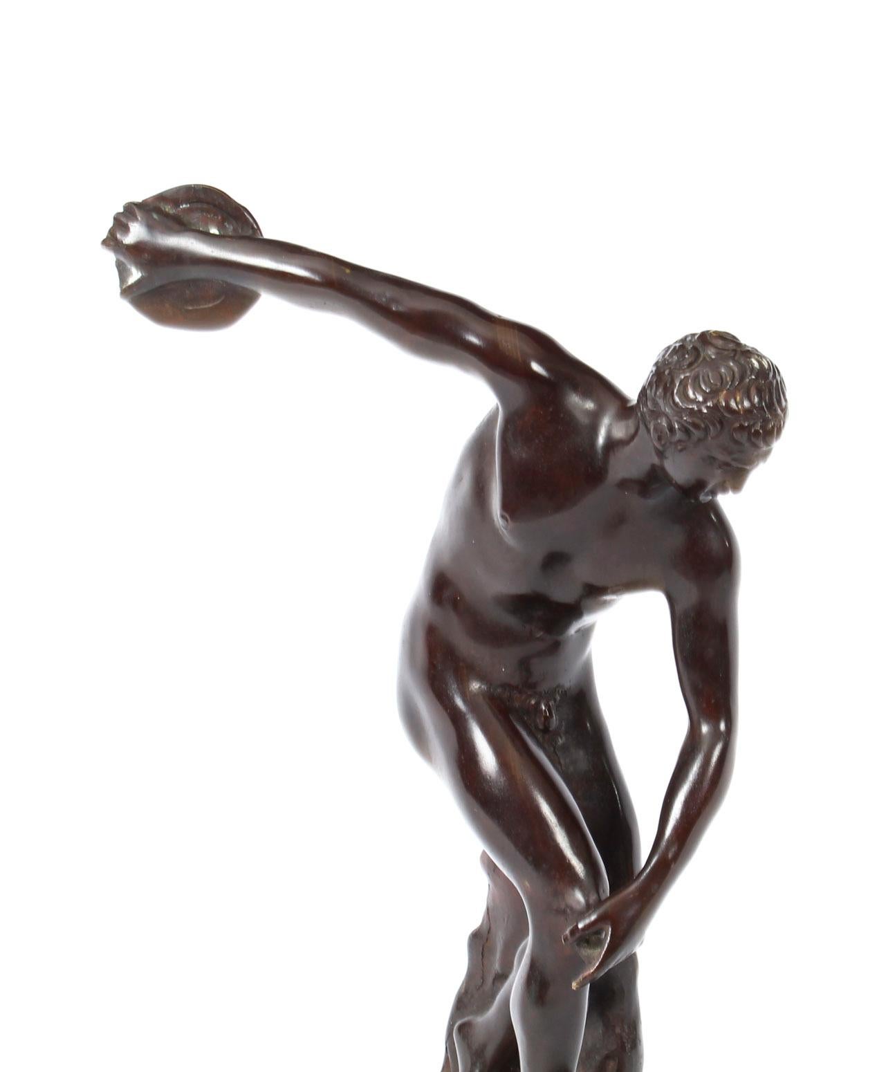 Antique Bronze Grand Tour Sculpture Discus Thrower Athlete, 19th Century 4