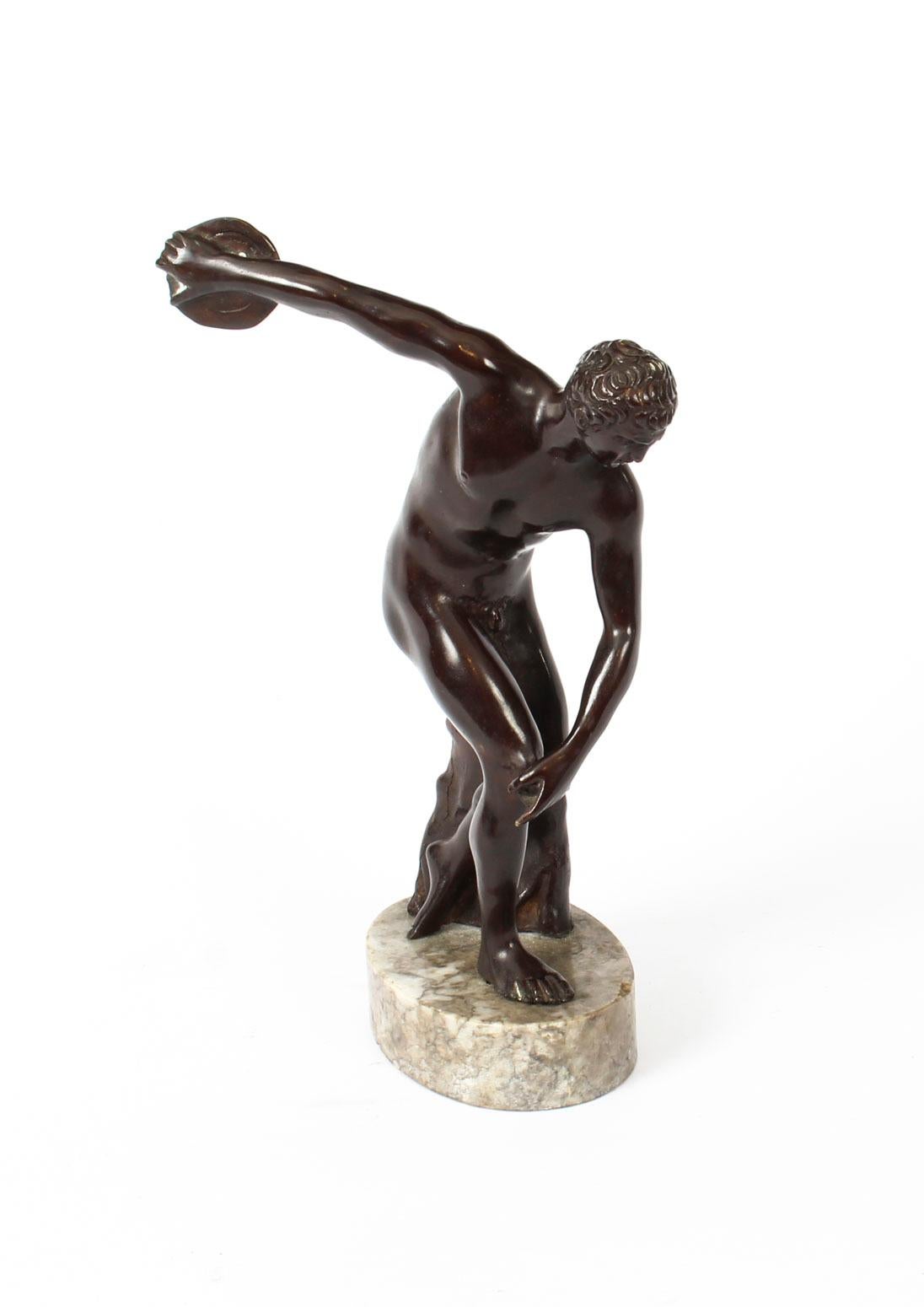 Antique Bronze Grand Tour Sculpture Discus Thrower Athlete, 19th Century 5