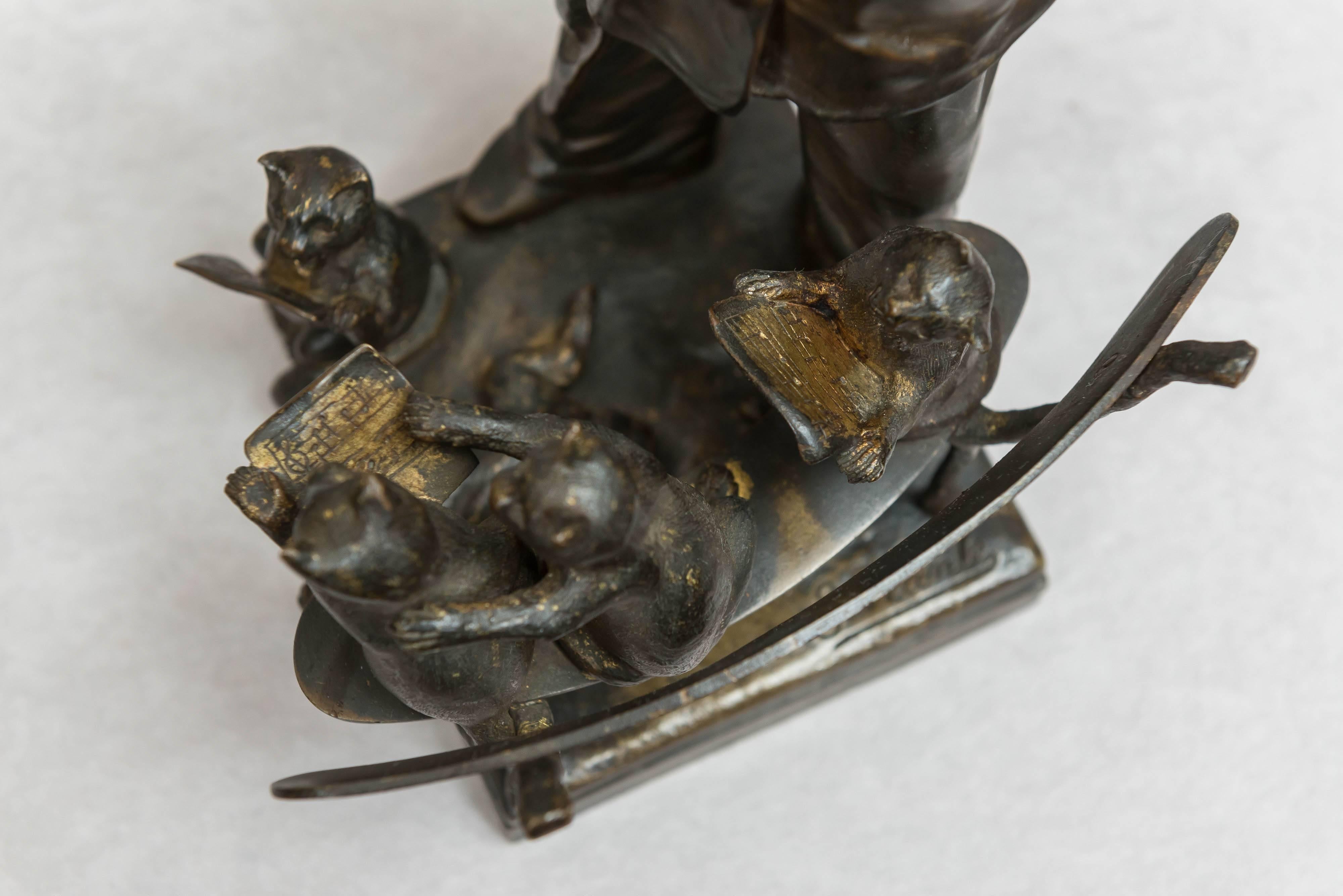  Antique Bronze Grouping of a Pierrot Conducting Several Kitty Cats 5