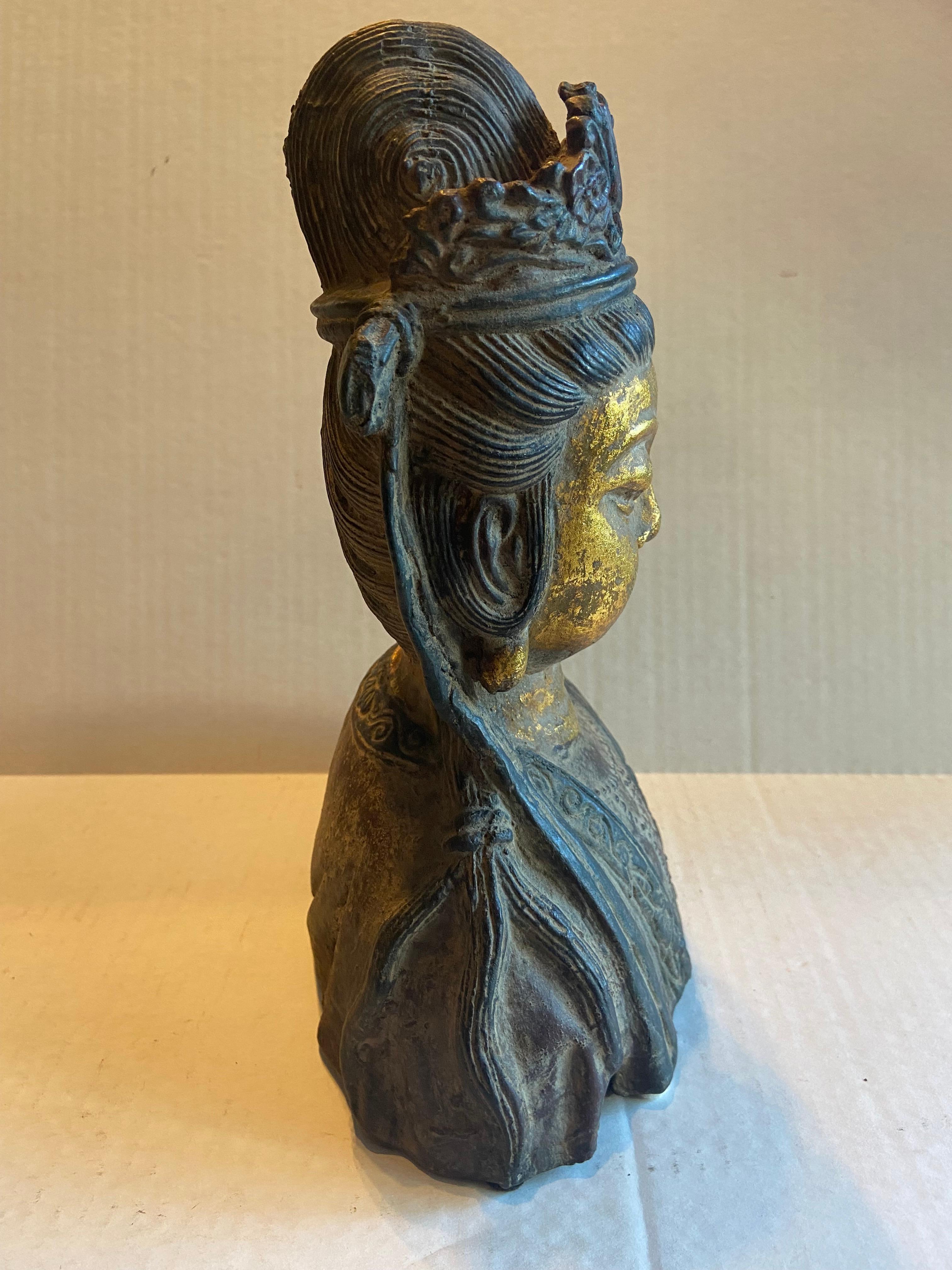 Chinese Export Antique Bronze Guan Yin Buddha Bust