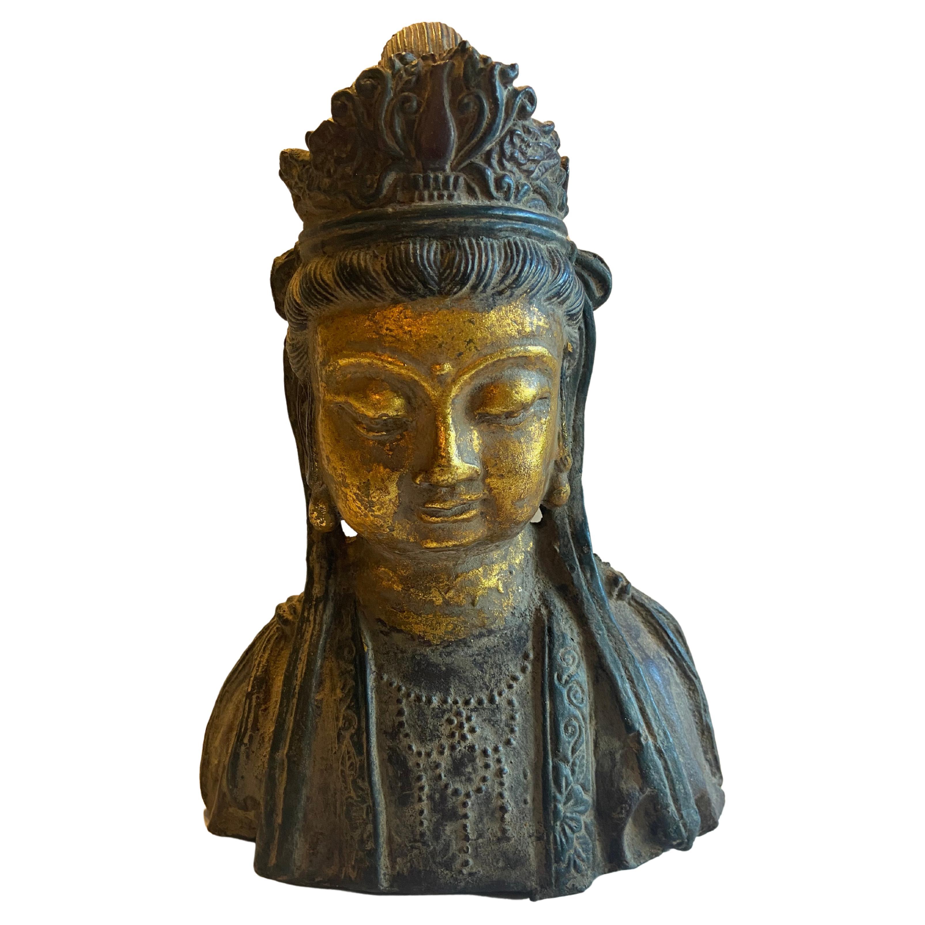 Antique Bronze Guan Yin Buddha Bust