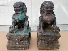 Antique Bronze Guardian Lions or Foo Dogs - A Pair