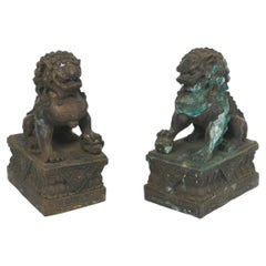 Antique Bronze Guardian Lions or Foo Dogs - A Pair