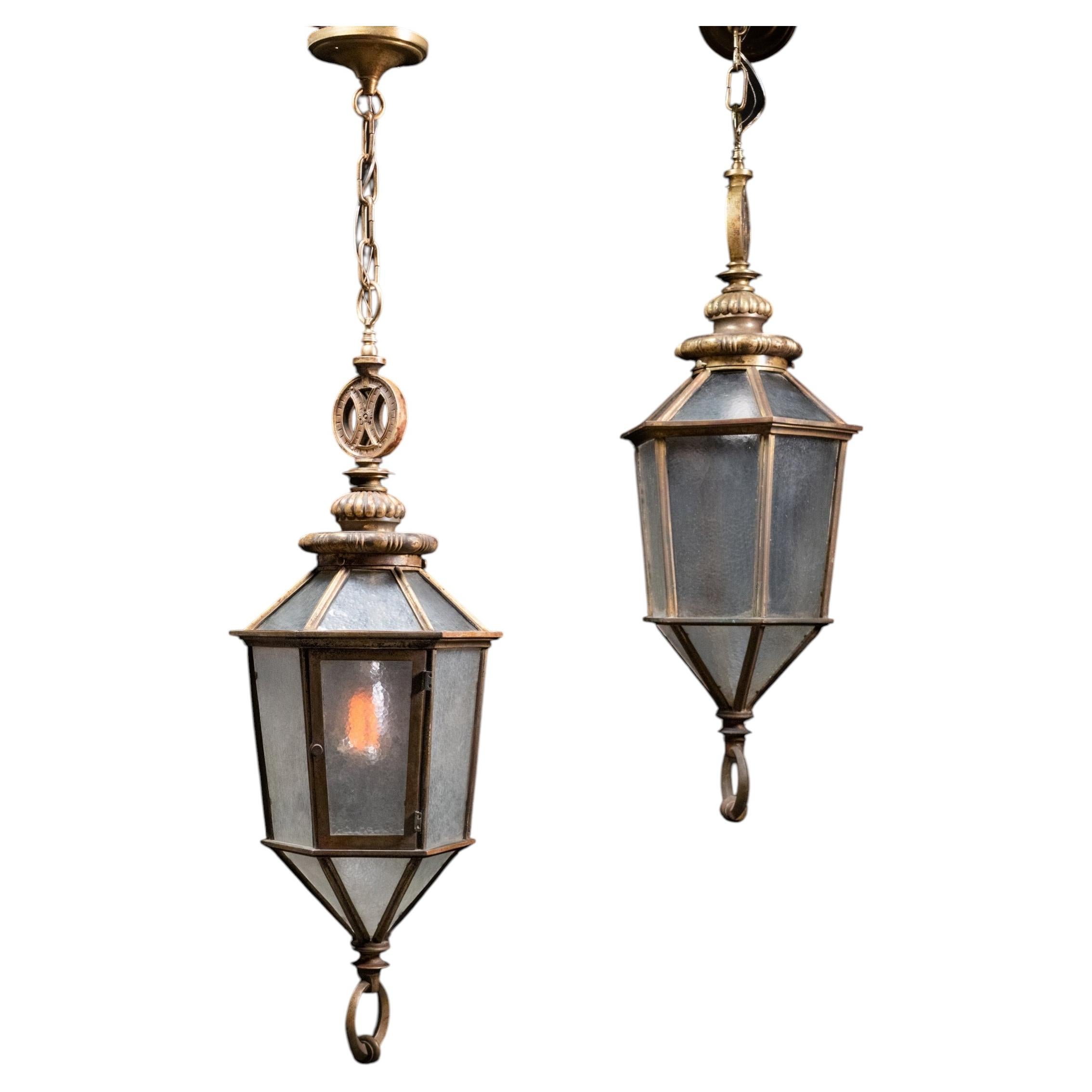 Antique Bronze Hall Lantern pendants c.1910 – University of Chicago Salvage –
