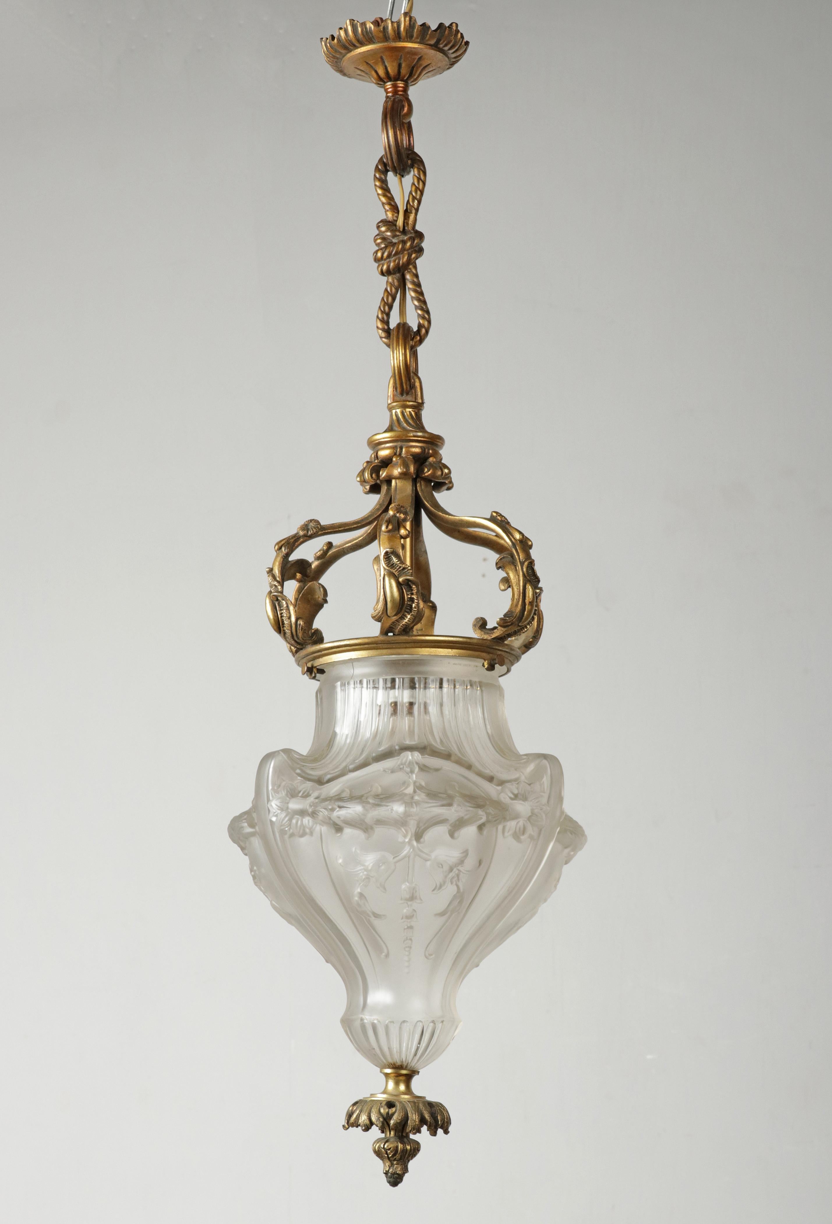 French Antique Bronze Hallway Lantern Lamp For Sale