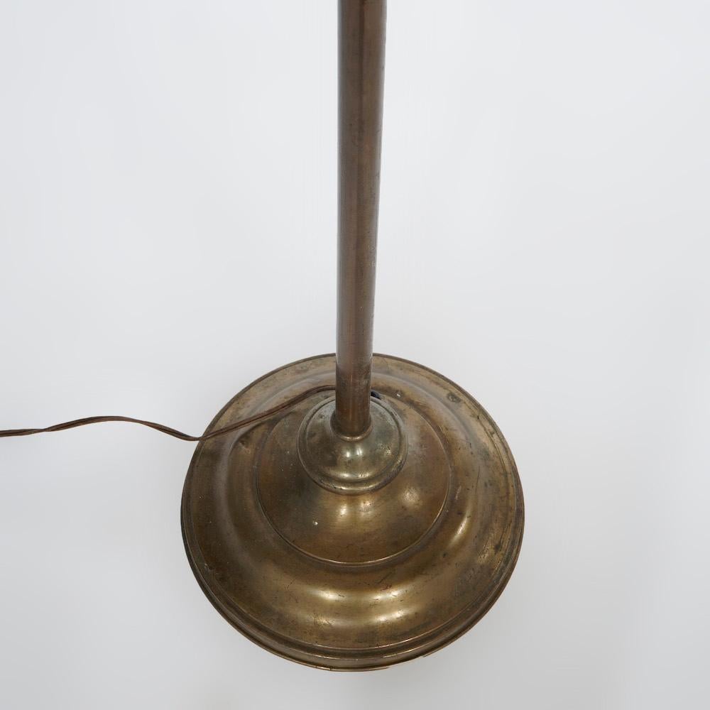 Antique Bronze Handel Harp Floor Lamp with Green Cased Glass Shade Circa 1920 4