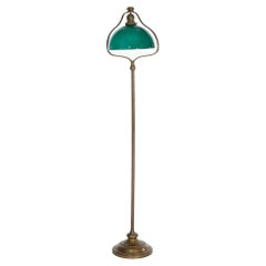 Antique Bronze Handel Harp Floor Lamp with Green Cased Glass Shade Circa 1920