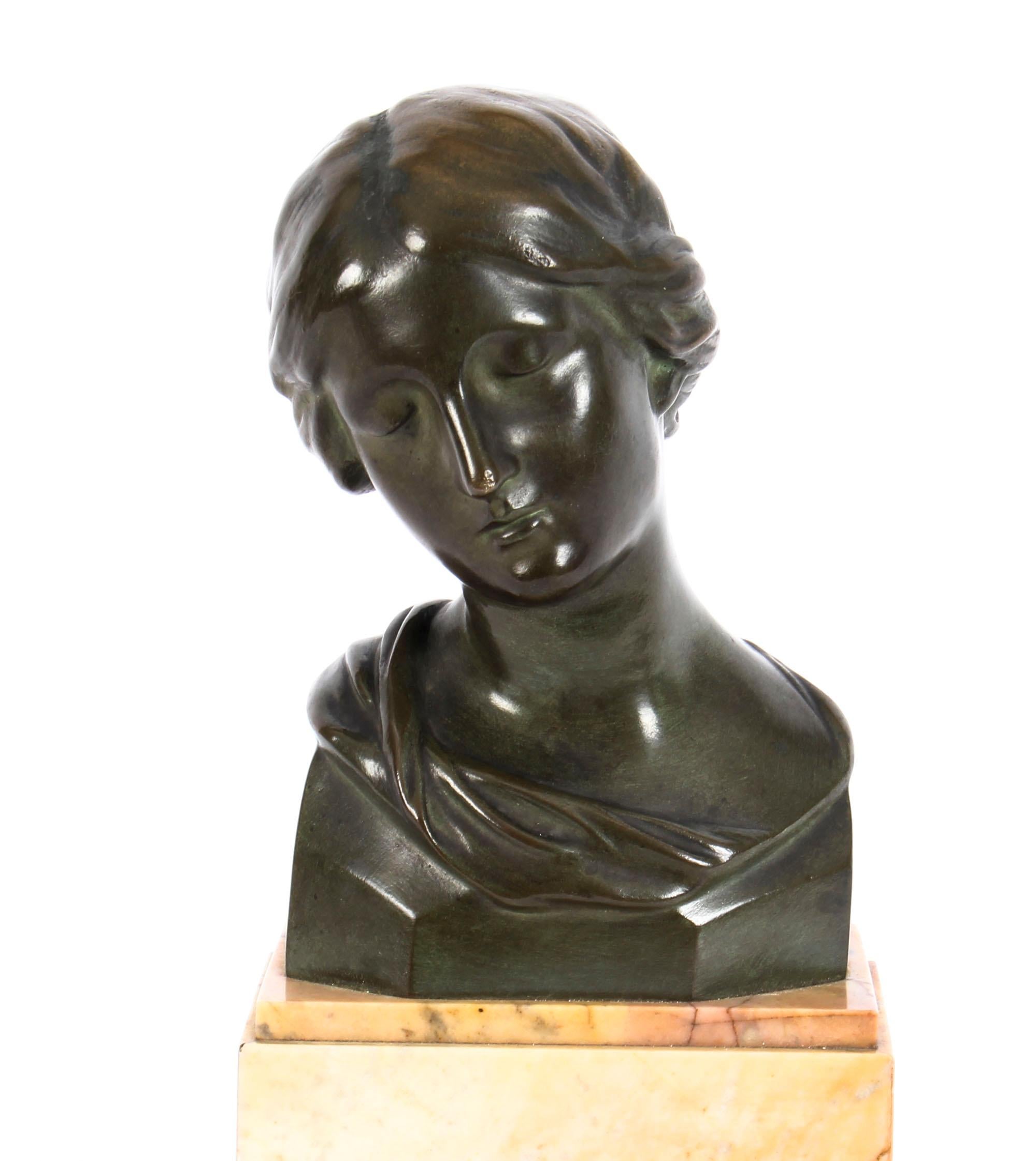 Belgian Antique Bronze Head Bust of a Lady After Raphael Signed H. Luppens & Cie