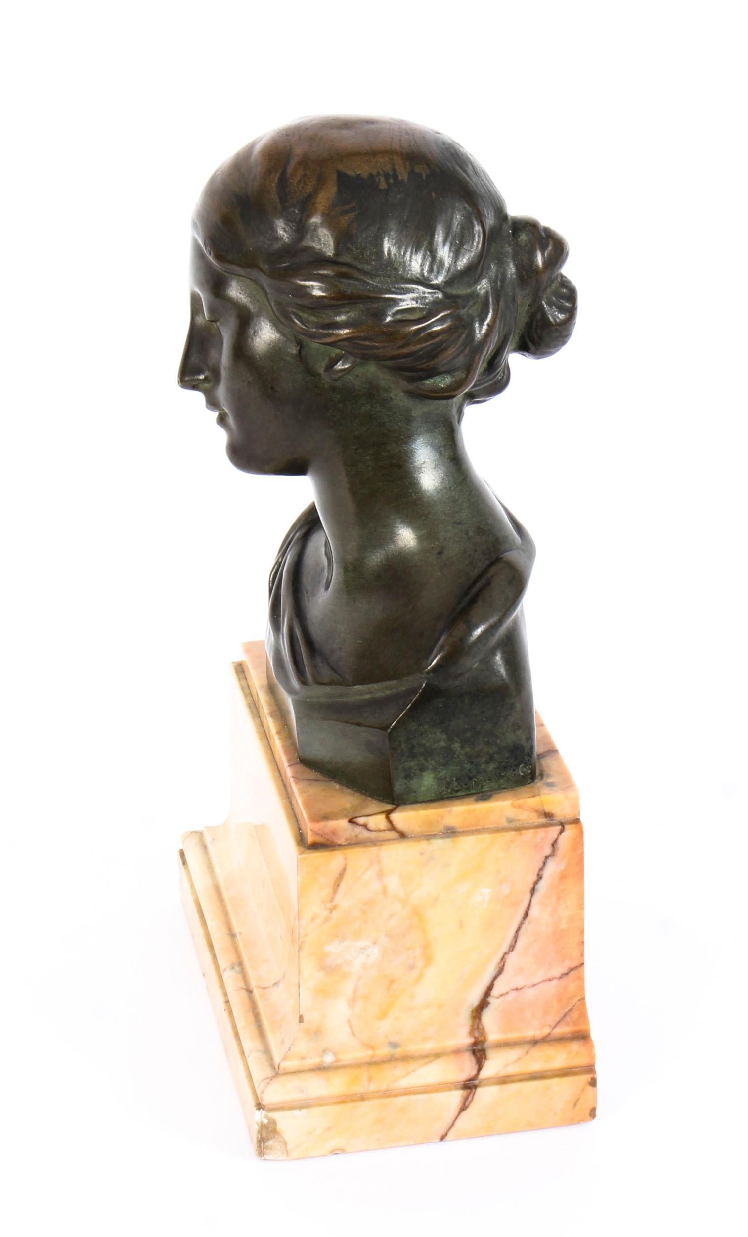 Early 20th Century Antique Bronze Head Bust of a Lady After Raphael Signed H. Luppens & Cie