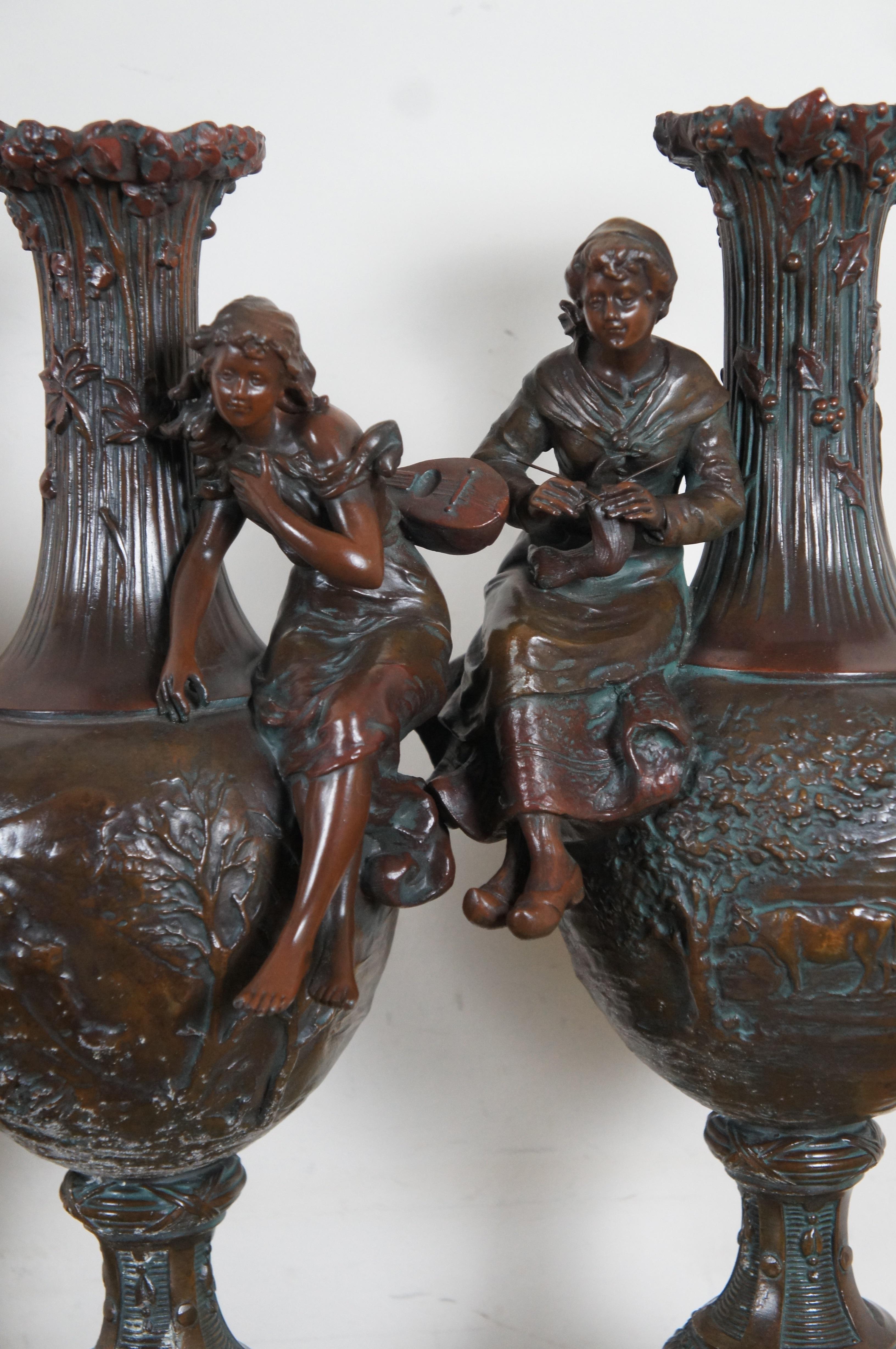 Antike Bronze Hirondelle Blessee Alfred Foretay Garniture Kaminuhr & Urnen, Alfred Foretay Garniture im Angebot 5
