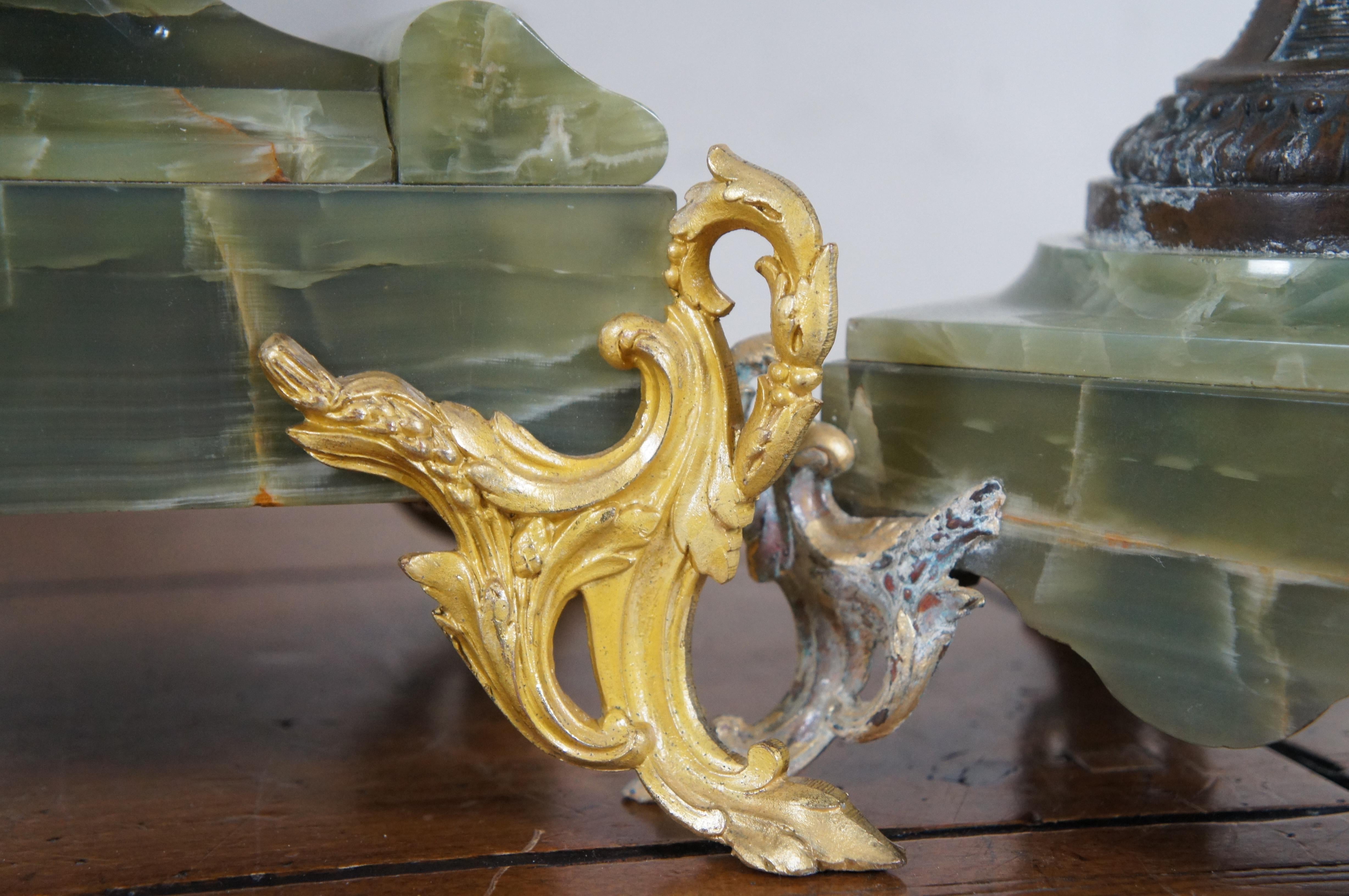 Antique Bronze Hirondelle Blessee Alfred Foretay Garniture Mantel Clock & Urns For Sale 6