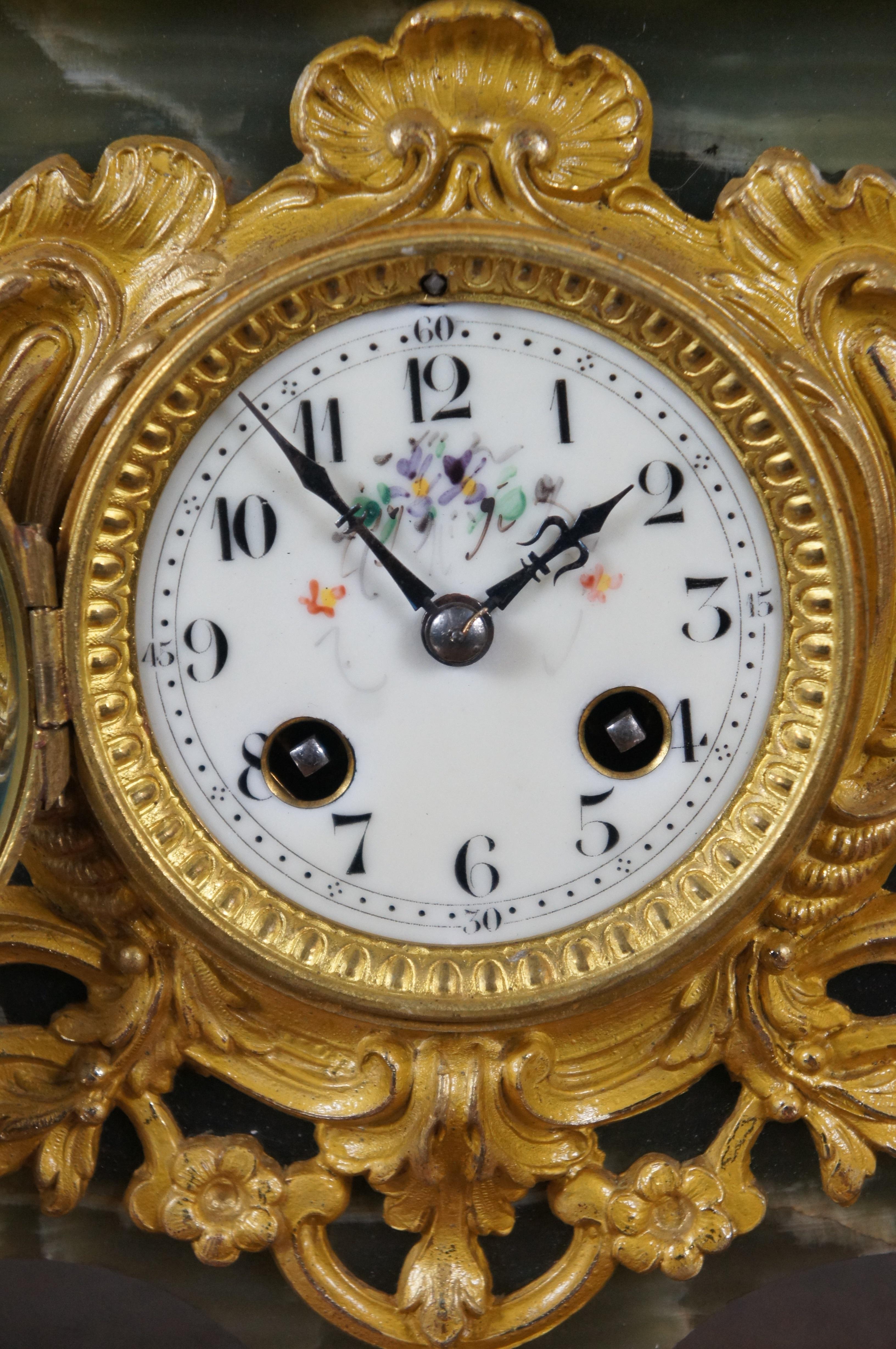 Antique Bronze Hirondelle Blessee Alfred Foretay Garniture Mantel Clock & Urns For Sale 4