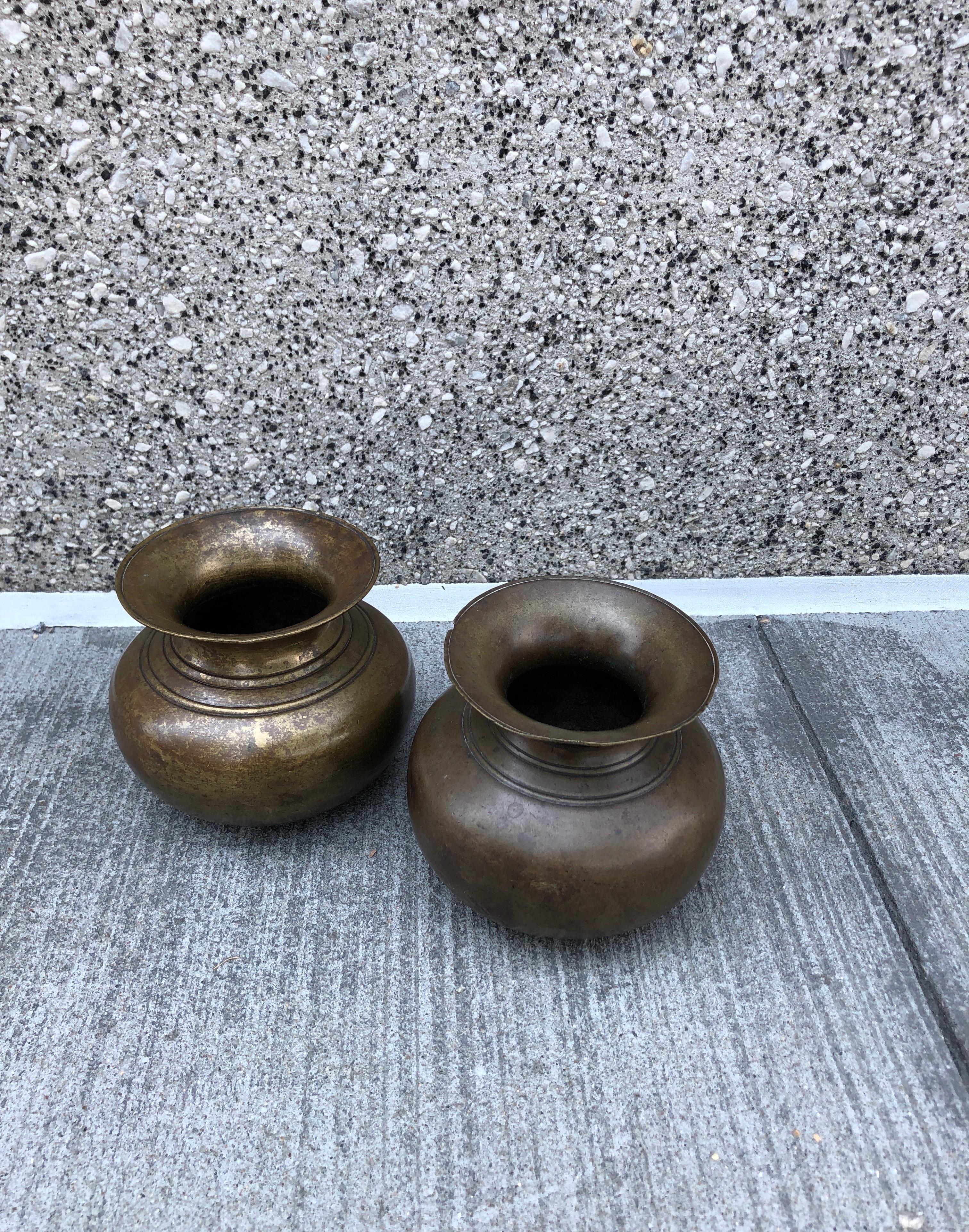 Antique Bronze Holy Water Vessels From Nepal In Good Condition For Sale In New York, NY
