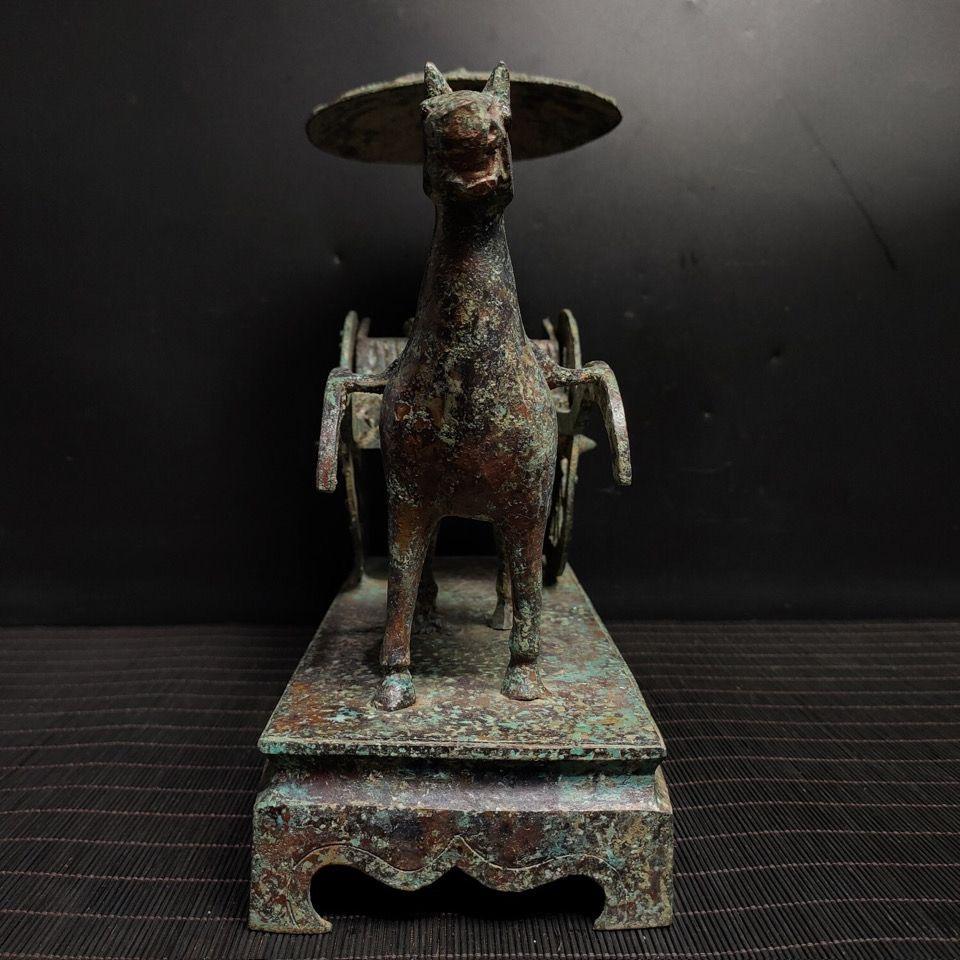19th Century Antique Bronze Horse Drawn Cart from Ancient China For Sale